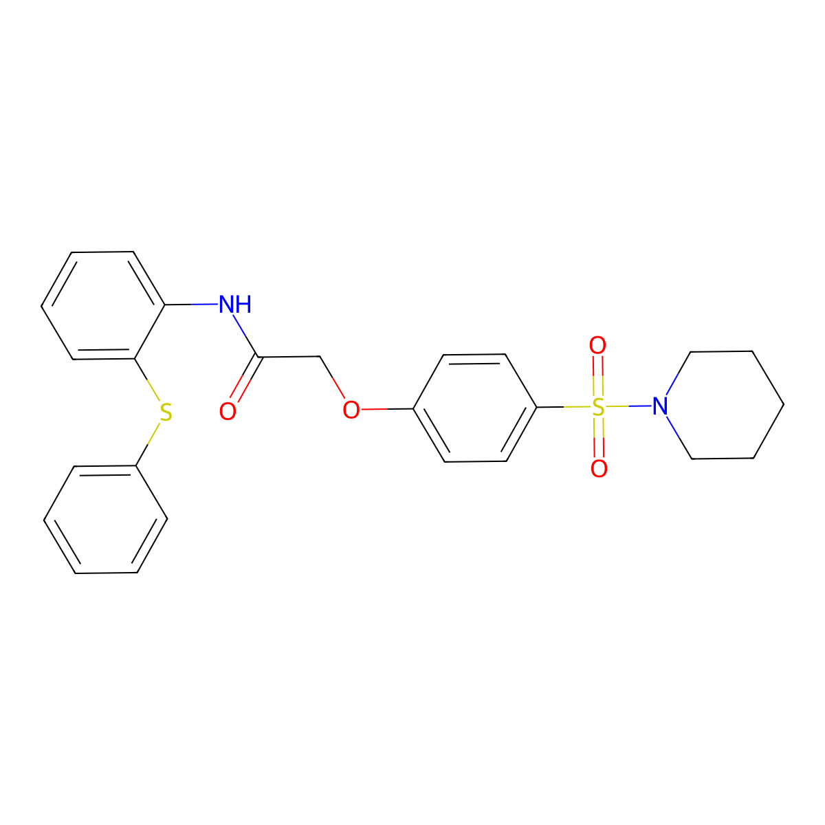 N-(2-phenylsulfanylphenyl)-2-(4-piperidin-1-ylsulfonylphenoxy)acetamide molecular structure, CAS 830344-10-0
