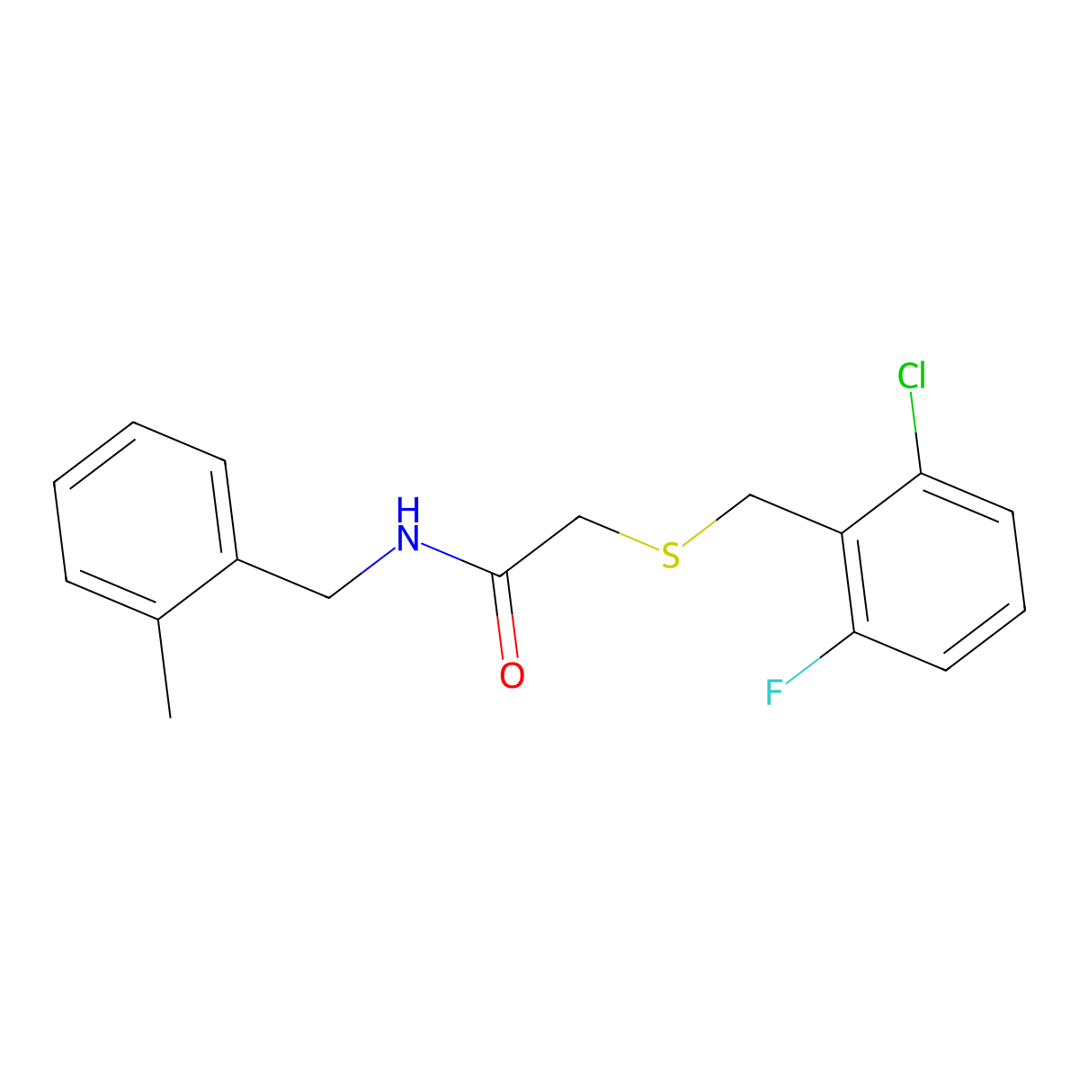 2-[(2-chloro-6-fluorophenyl)methylsulfanyl]-N-[(2-methylphenyl)methyl]acetamide molecular structure, CAS 830344-11-1
