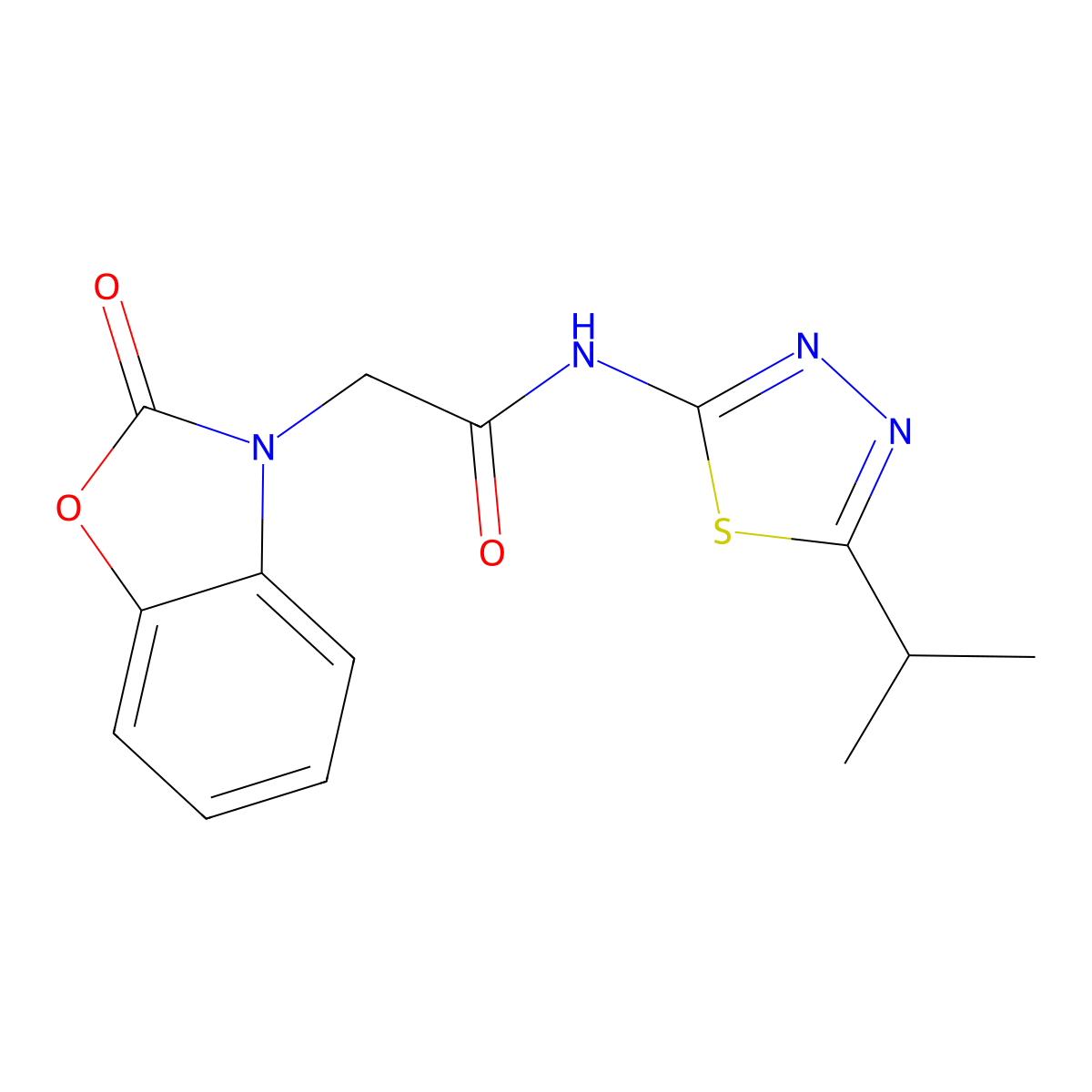2-(2-oxo-1,3-benzoxazol-3-yl)-N-(5-propan-2-yl-1,3,4-thiadiazol-2-yl)acetamide molecular structure, CAS 830344-13-3