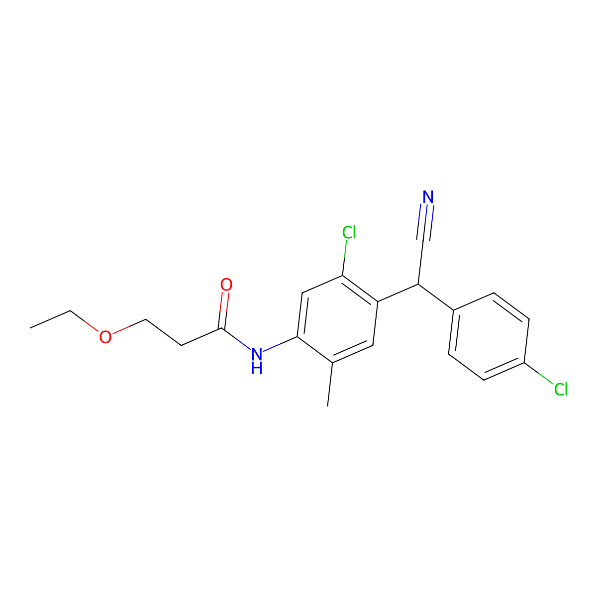 N-{5-chloro-4-[(4-chlorophenyl)(cyano)methyl]-2-methylphenyl}-3-ethoxypropanamide molecular structure, CAS 830344-64-4