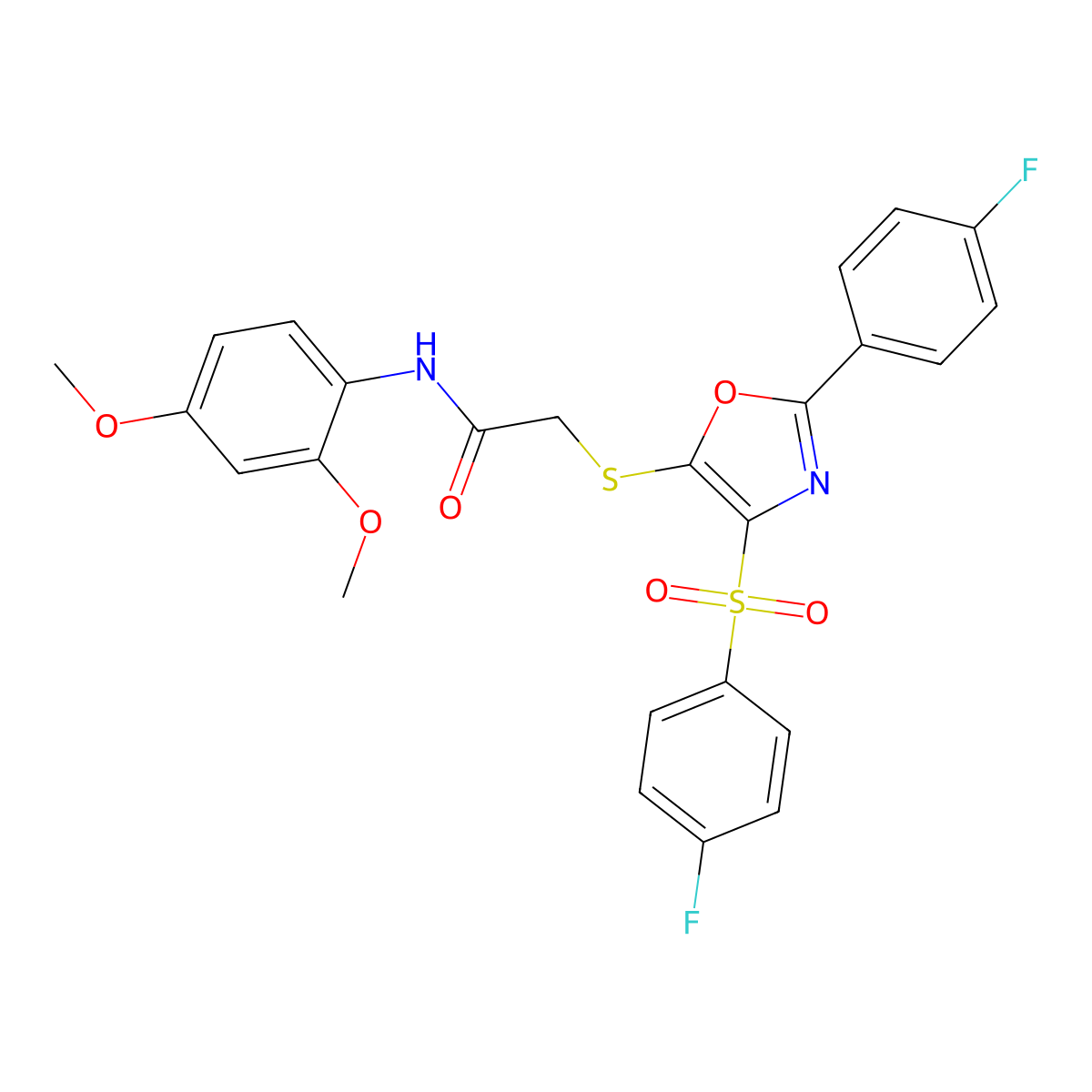 N-(2,4-dimethoxyphenyl)-2-[[2-(4-fluorophenyl)-4-(4-fluorophenyl)sulfonyl-1,3-oxazol-5-yl]sulfanyl]acetamide molecular structure, CAS 830344-71-3