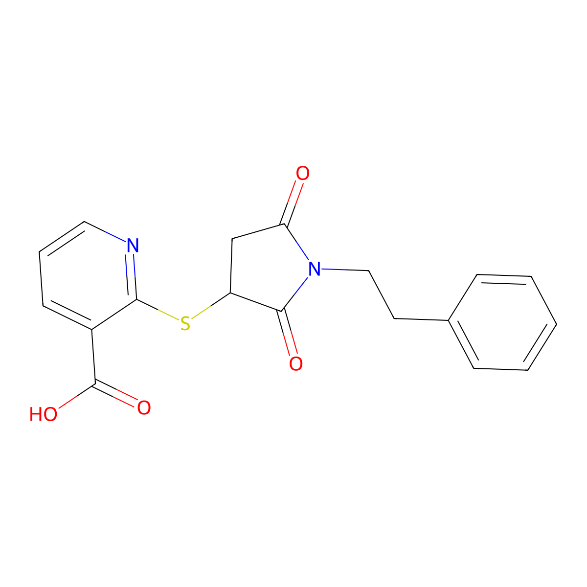 2-((2,5-Dioxo-1-phenethylpyrrolidin-3-yl)thio)nicotinic acid molecular structure, CAS 830344-72-4