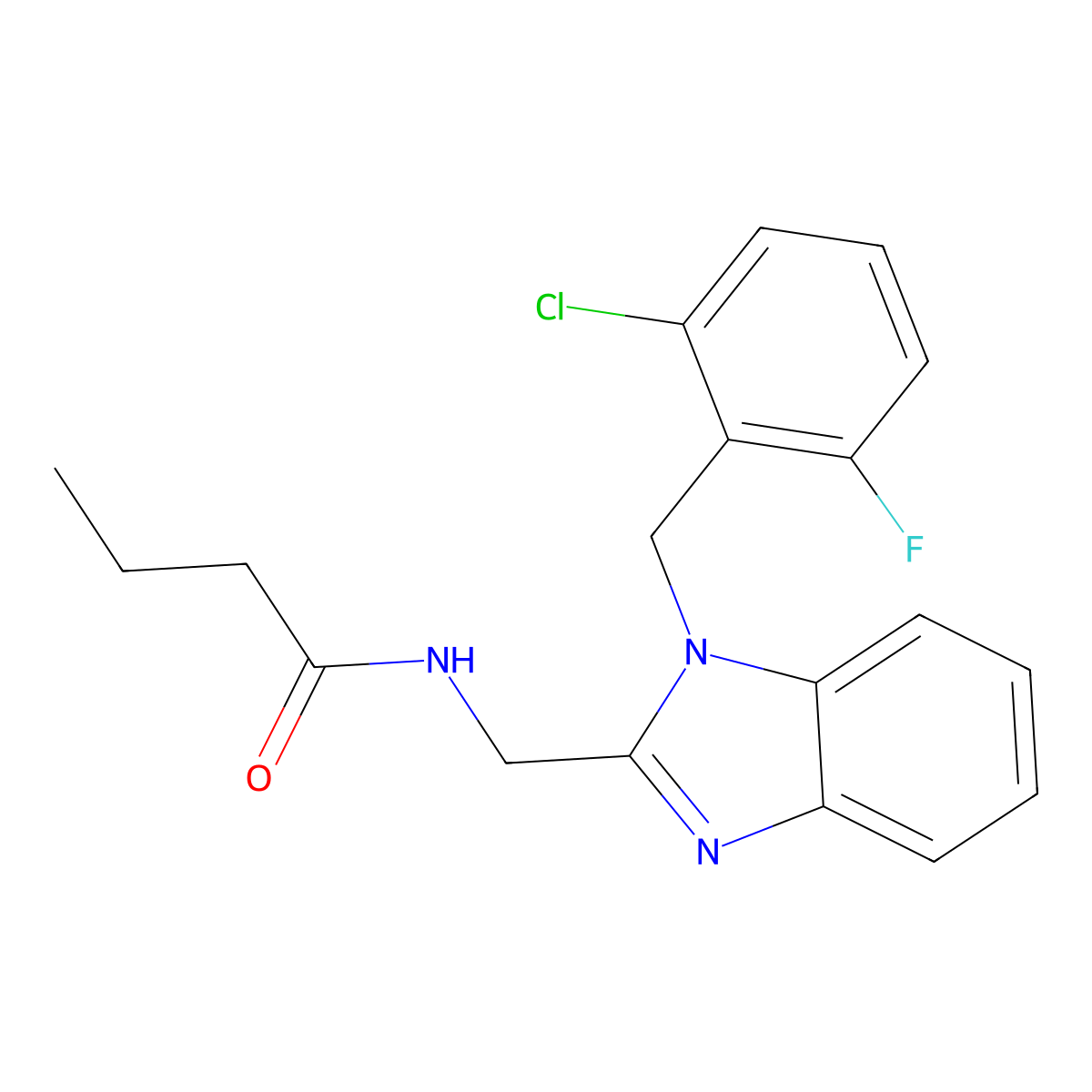 N-[[1-[(2-chloro-6-fluorophenyl)methyl]benzimidazol-2-yl]methyl]butanamide molecular structure, CAS 830344-85-9