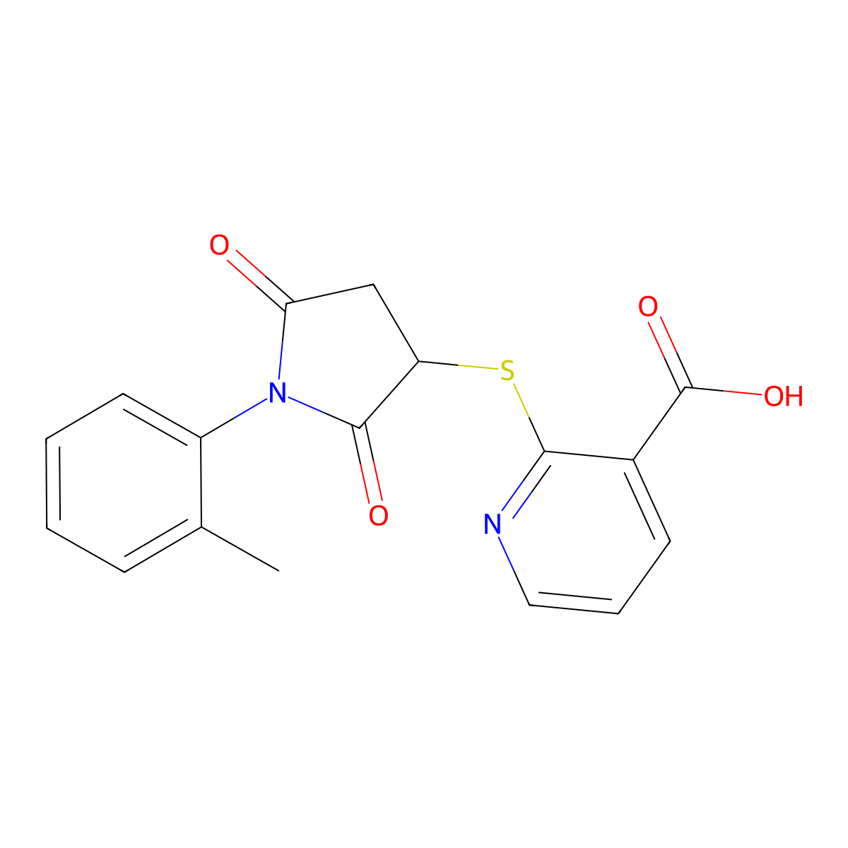 2-((2,5-Dioxo-1-(o-tolyl)pyrrolidin-3-yl)thio)nicotinic acid molecular structure, CAS 830345-10-3