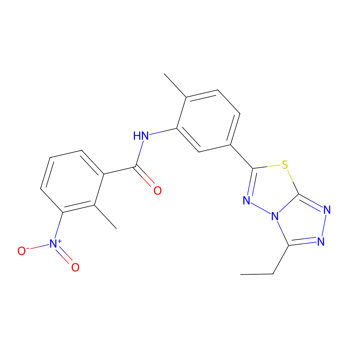 N-[5-(3-ethyl-[1,2,4]triazolo[3,4-b][1,3,4]thiadiazol-6-yl)-2-methylphenyl]-2-methyl-3-nitrobenzamide molecular structure, CAS 830345-11-4