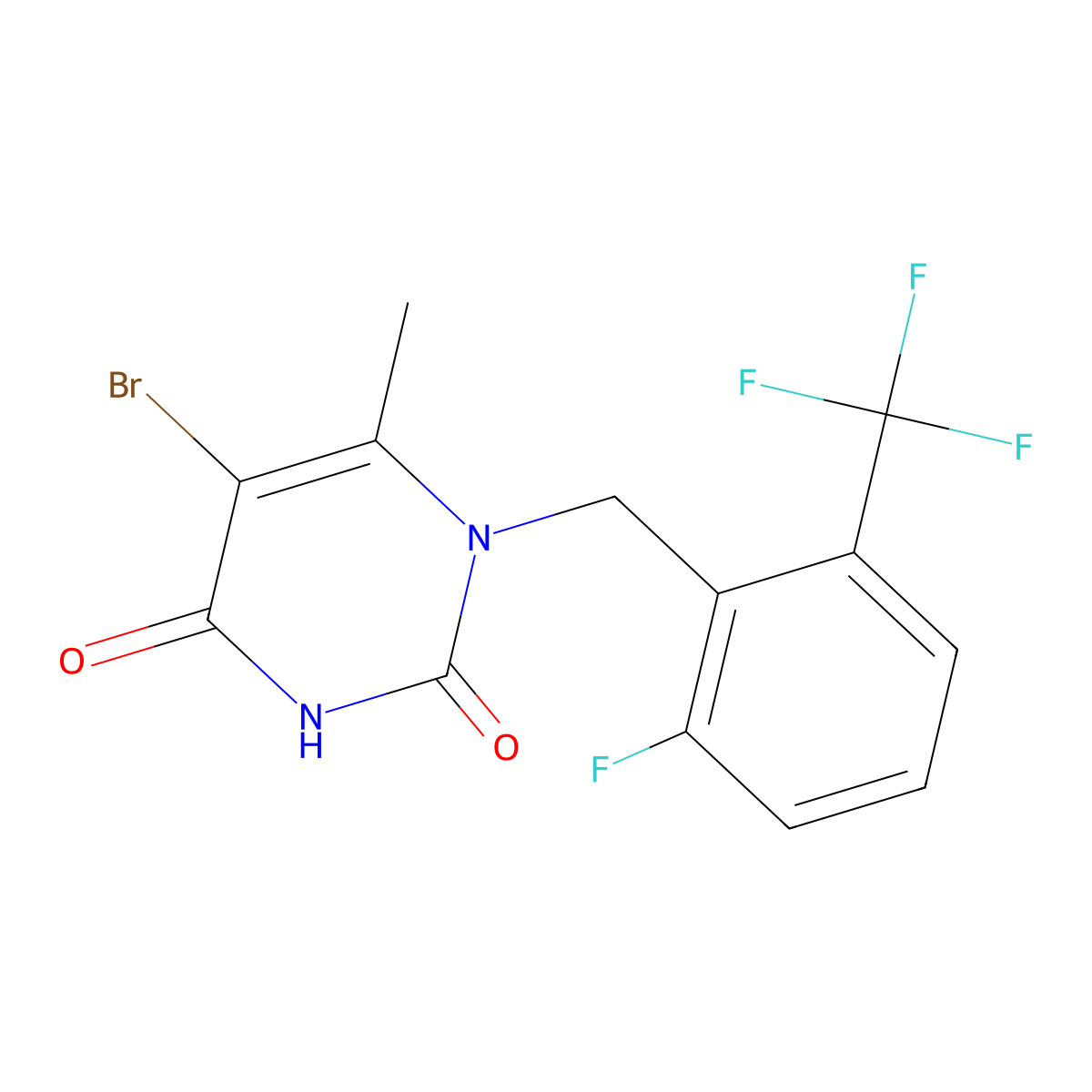 5-Bromo-1-{[2-fluoro-6-(trifluoromethyl)phenyl]methyl}-6-methyl-1,2,3,4-tetrahydropyrimidine-2,4-dione molecular structure, CAS 830346-48-0