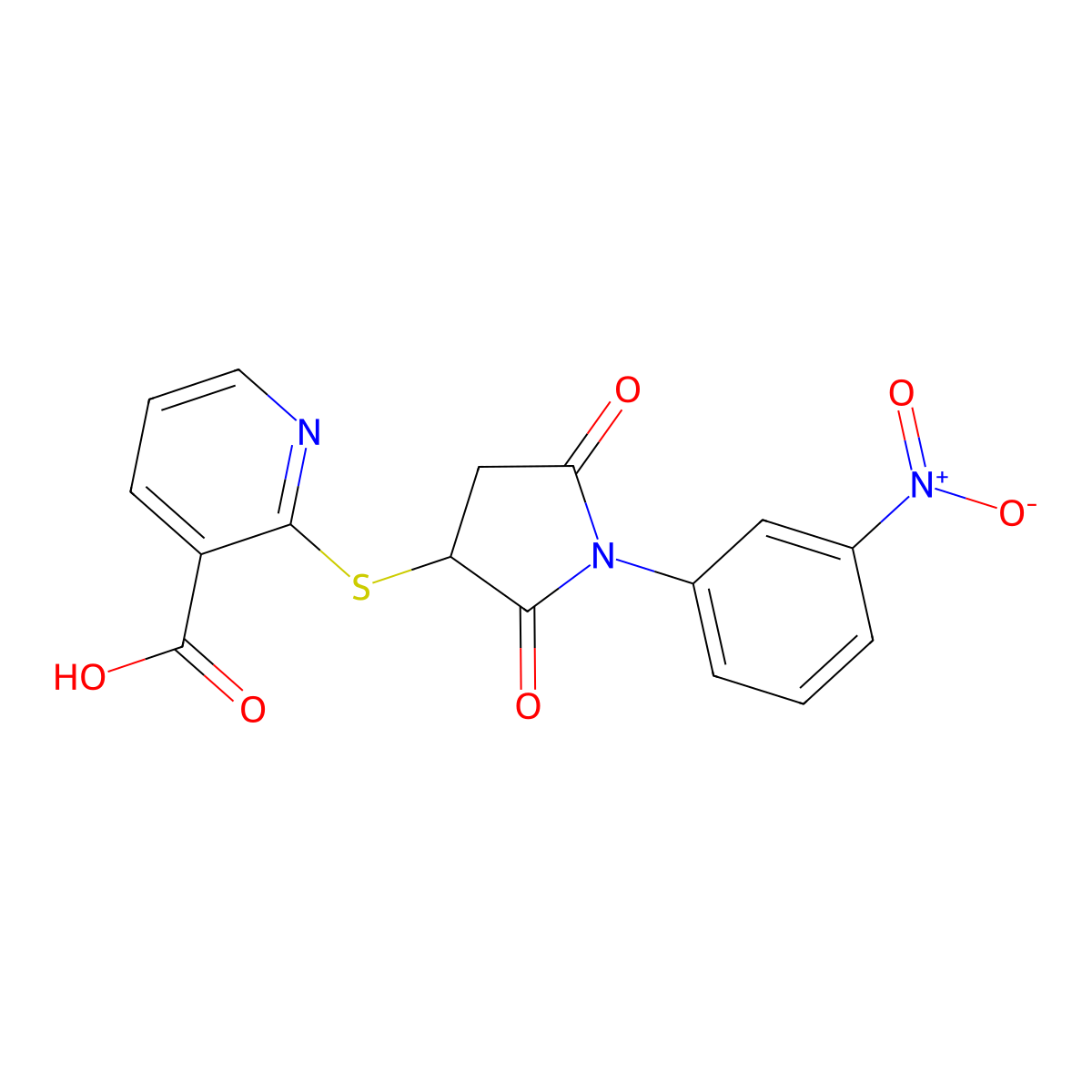 2-[1-(3-Nitrophenyl)-2,5-dioxopyrrolidin-3-yl]sulfanylpyridine-3-carboxylic acid molecular structure, CAS 830348-50-0