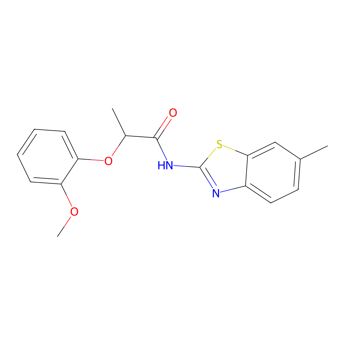 2-(2-methoxyphenoxy)-N-(6-methyl-1,3-benzothiazol-2-yl)propanamide molecular structure, CAS 830348-93-1
