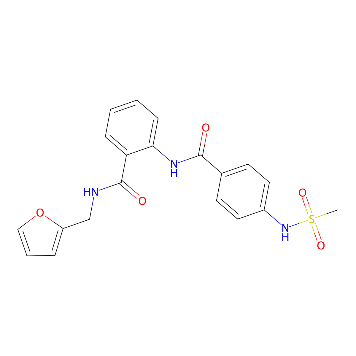 N-(furan-2-ylmethyl)-2-[[4-(methanesulfonamido)benzoyl]amino]benzamide molecular structure, CAS 830349-24-1