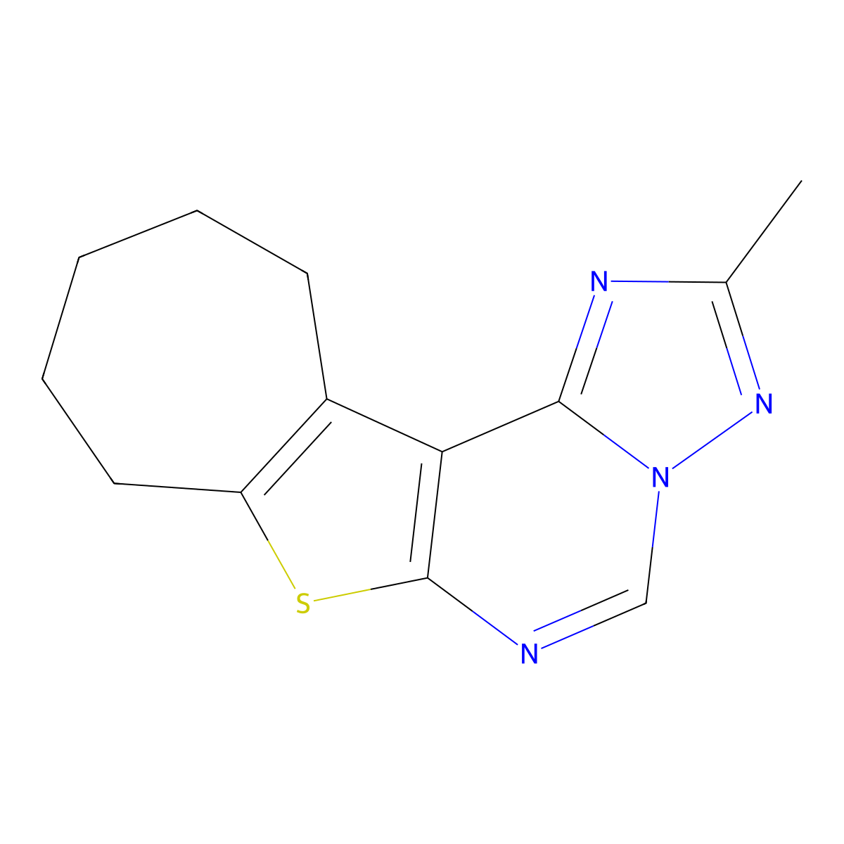 2-methyl-9,10,11,12-tetrahydro-8H-cyclohepta[4,5]thieno[3,2-e][1,2,4]triazolo[1,5-c]pyrimidine molecular structure, CAS 830349-59-2