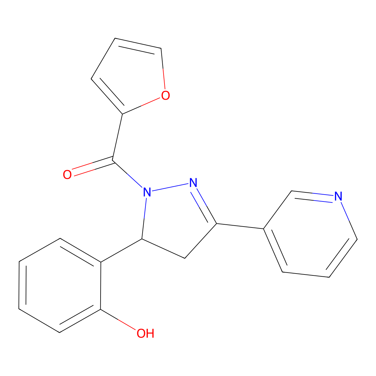 furan-2-yl(5-(2-hydroxyphenyl)-3-(pyridin-3-yl)-4,5-dihydro-1H-pyrazol-1-yl)methanone molecular structure, CAS 830349-77-4