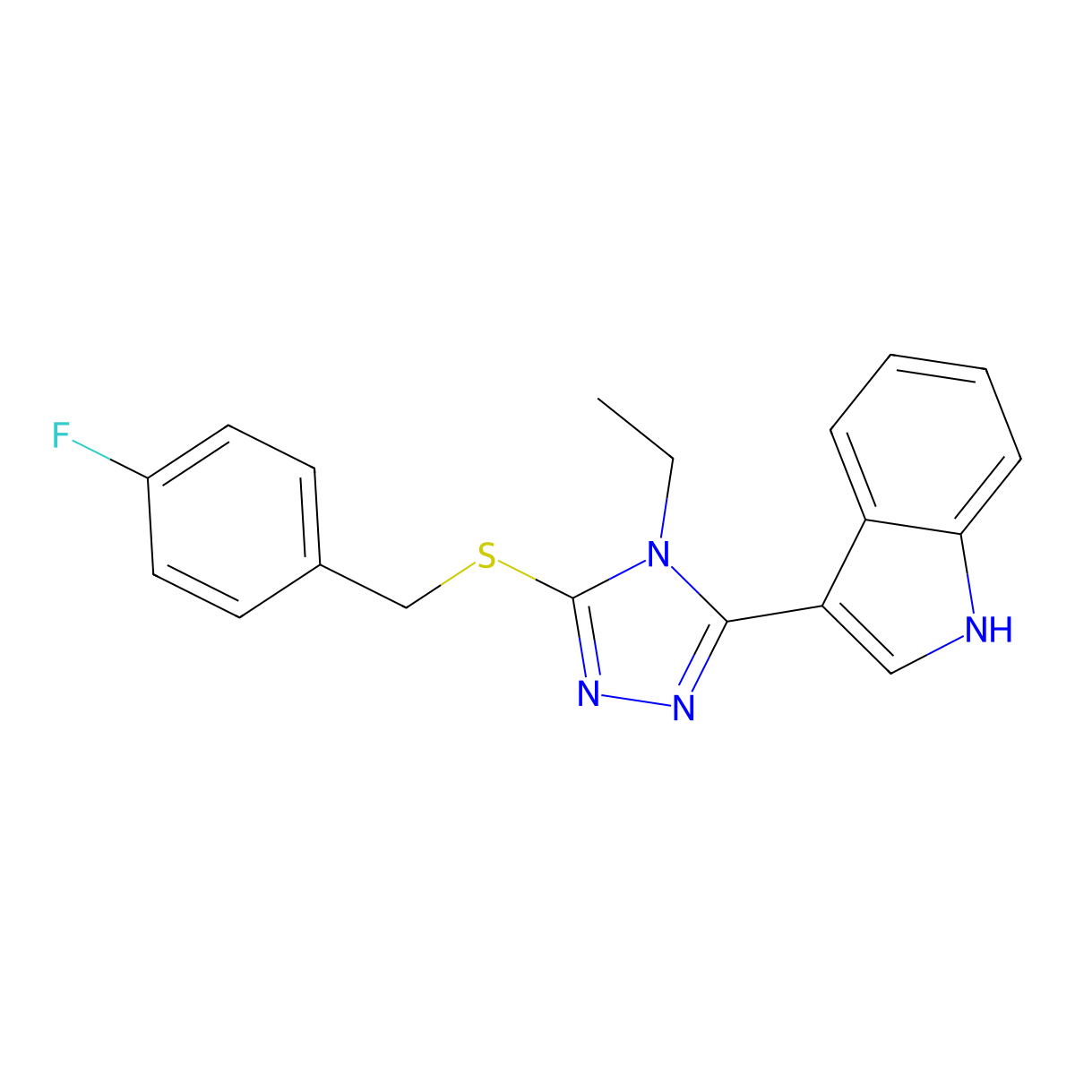 3-(4-ethyl-5-((4-fluorobenzyl)thio)-4H-1,2,4-triazol-3-yl)-1H-indole molecular structure, CAS 830349-81-0