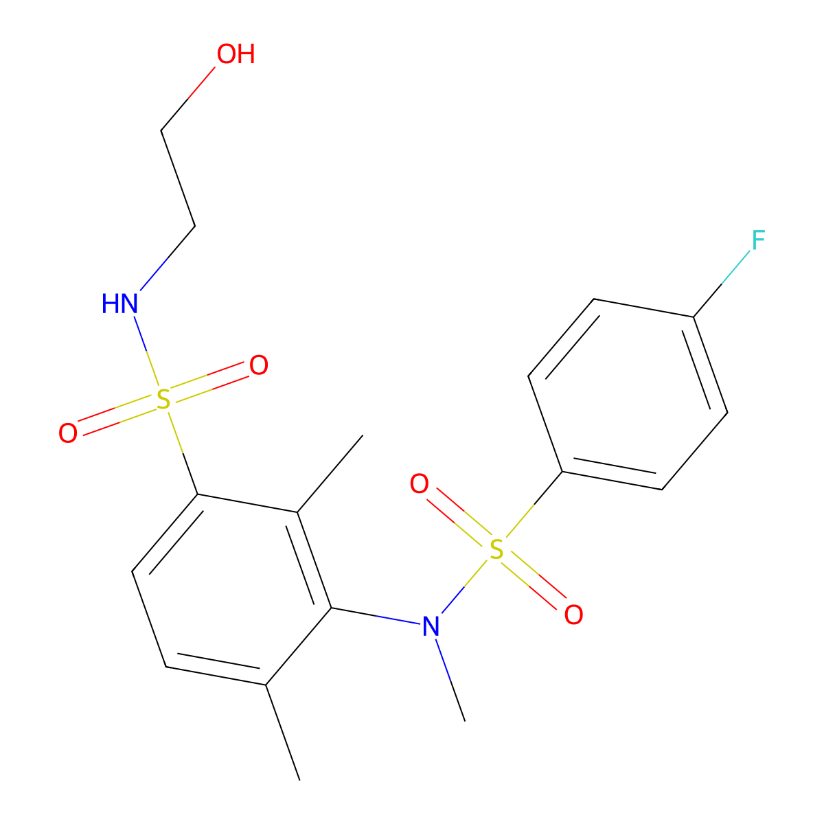 3-[(4-fluorophenyl)sulfonyl-methylamino]-N-(2-hydroxyethyl)-2,4-dimethylbenzenesulfonamide molecular structure, CAS 830350-00-0