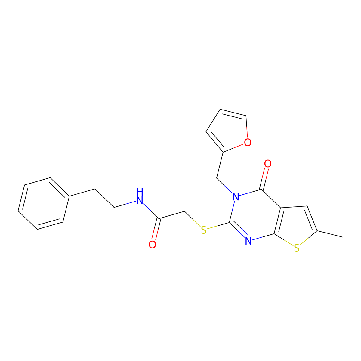 2-((3-(furan-2-ylmethyl)-6-methyl-4-oxo-3,4-dihydrothieno[2,3-d]pyrimidin-2-yl)thio)-N-phenethylacetamide molecular structure, CAS 830350-13-5