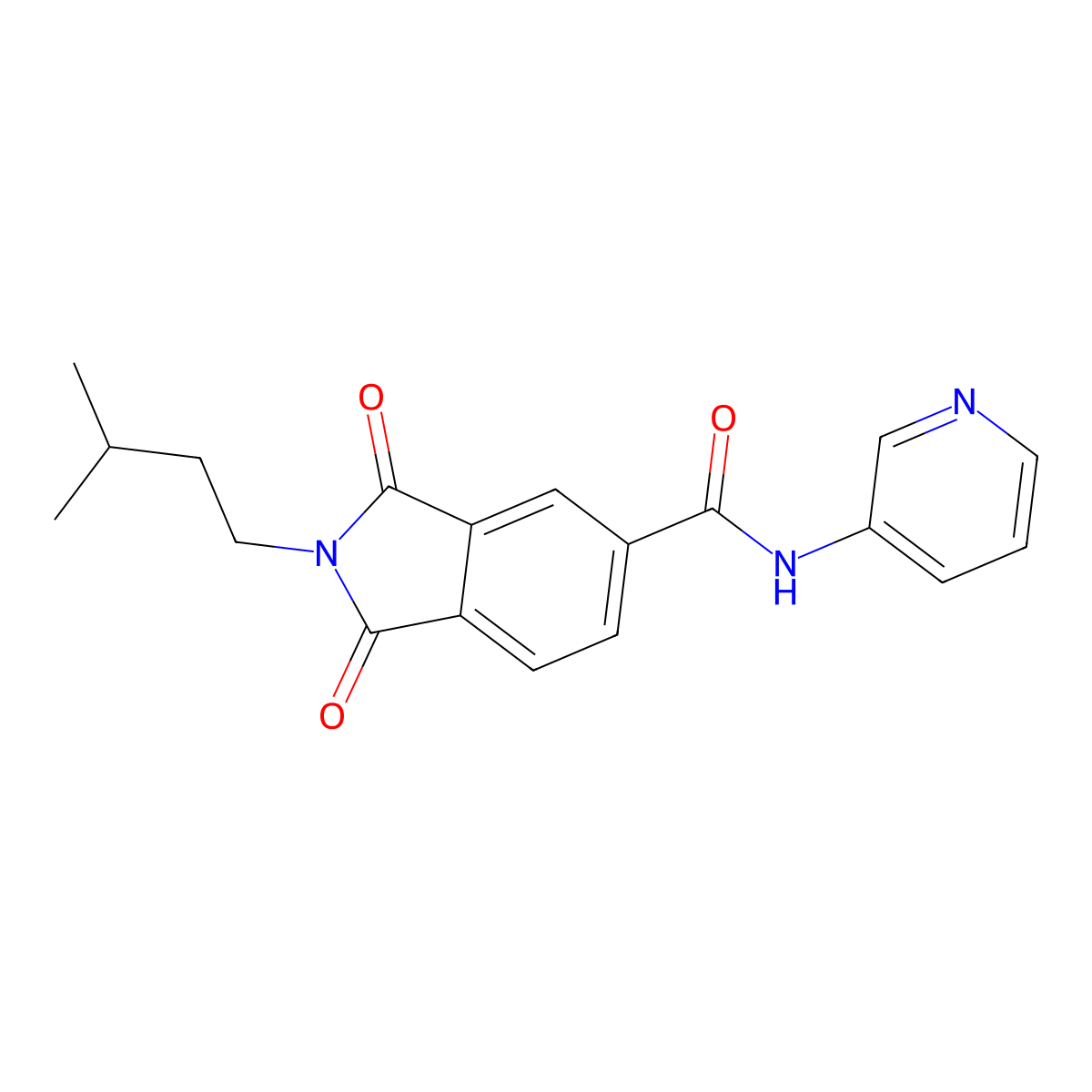 2-(3-methylbutyl)-1,3-dioxo-N-pyridin-3-ylisoindole-5-carboxamide molecular structure, CAS 830350-43-1