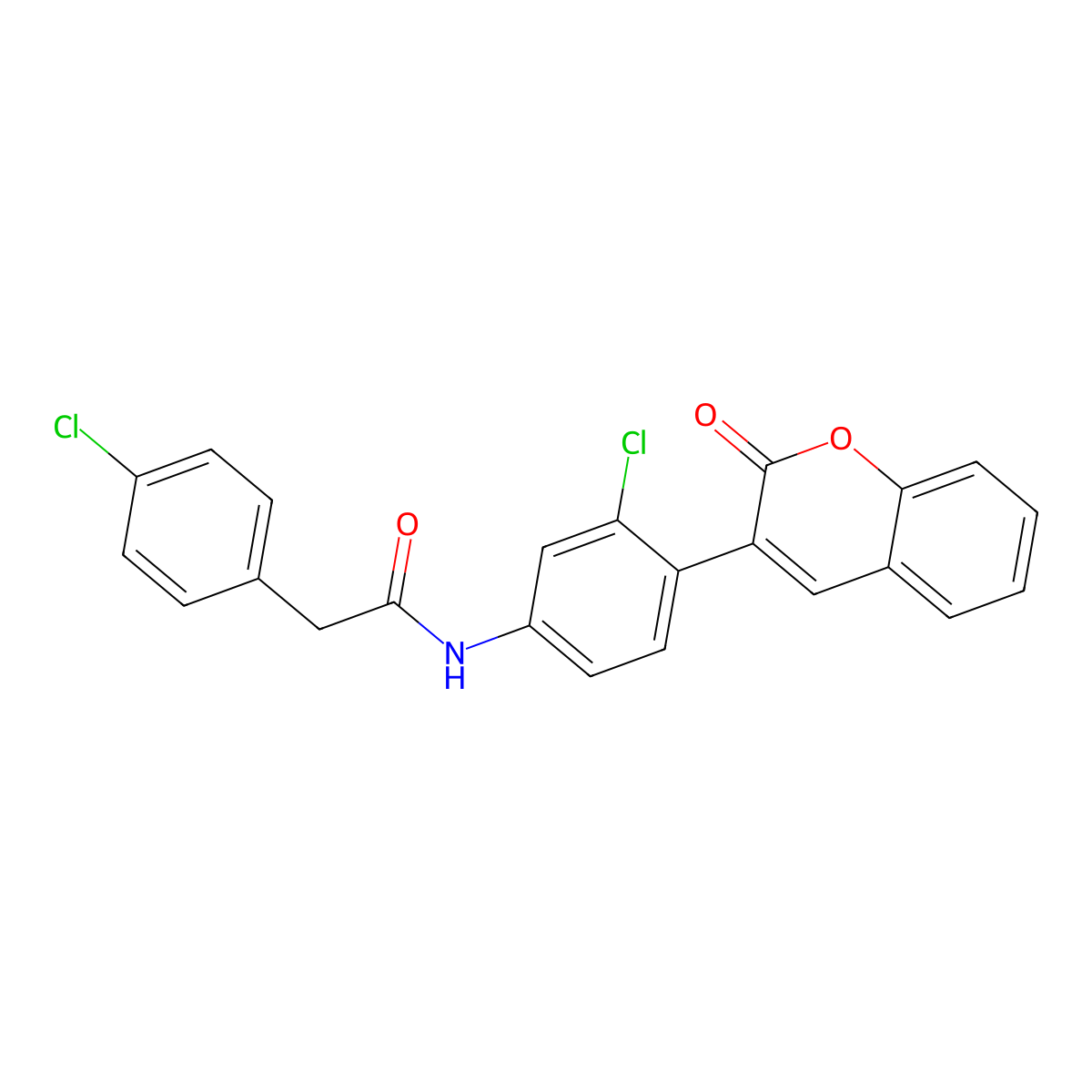 N-[3-chloro-4-(2-oxo-2H-chromen-3-yl)phenyl]-2-(4-chlorophenyl)acetamide molecular structure, CAS 830350-48-6