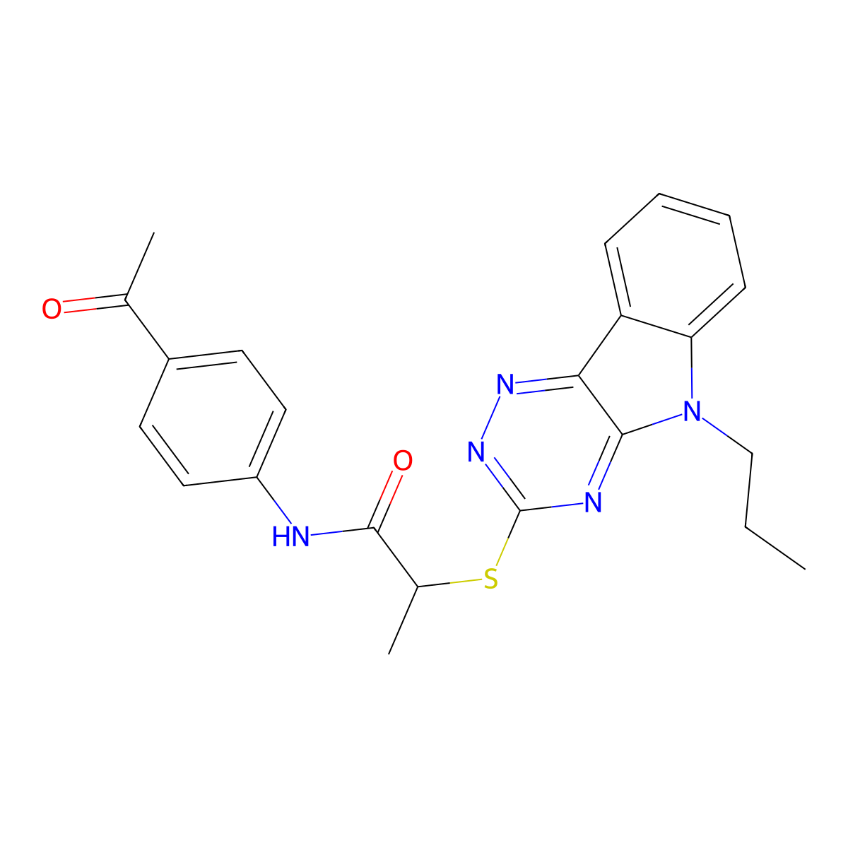 N-(4-acetylphenyl)-2-[(5-propyl-[1,2,4]triazino[5,6-b]indol-3-yl)sulfanyl]propanamide molecular structure, CAS 830350-96-4