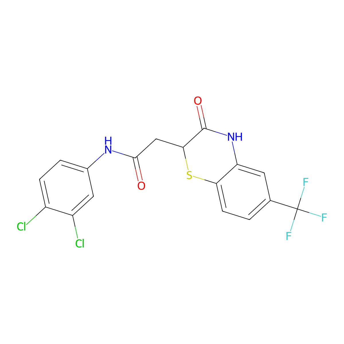 N-(3,4-dichlorophenyl)-2-[3-oxo-6-(trifluoromethyl)-3,4-dihydro-2H-1,4-benzothiazin-2-yl]acetamide molecular structure, CAS 830351-10-5