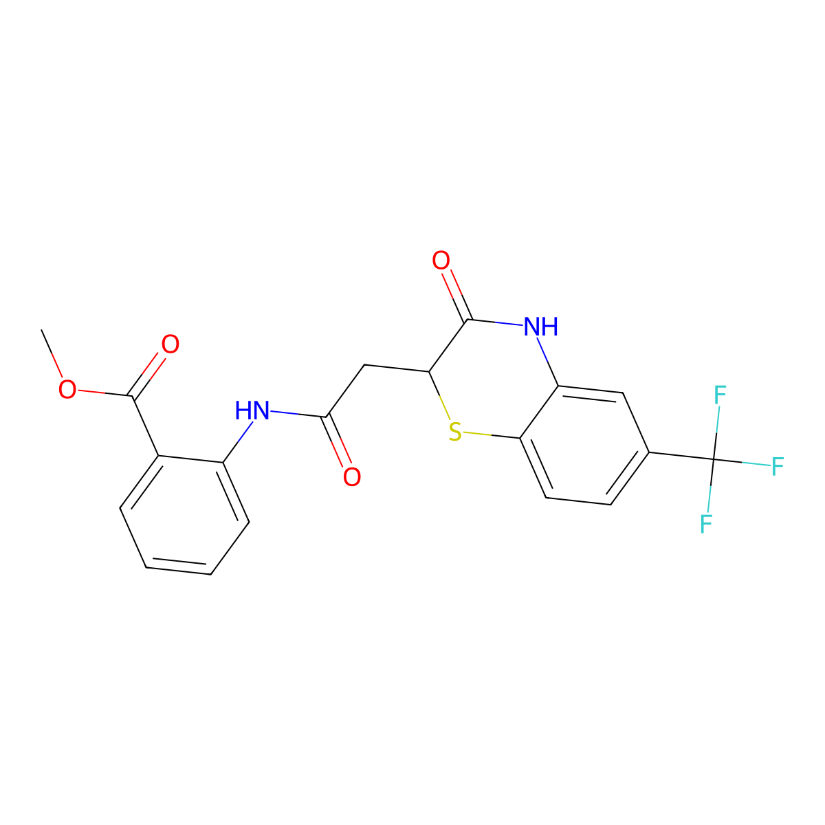 methyl 2-[[2-[3-oxo-6-(trifluoromethyl)-4H-1,4-benzothiazin-2-yl]acetyl]amino]benzoate molecular structure, CAS 830351-16-1