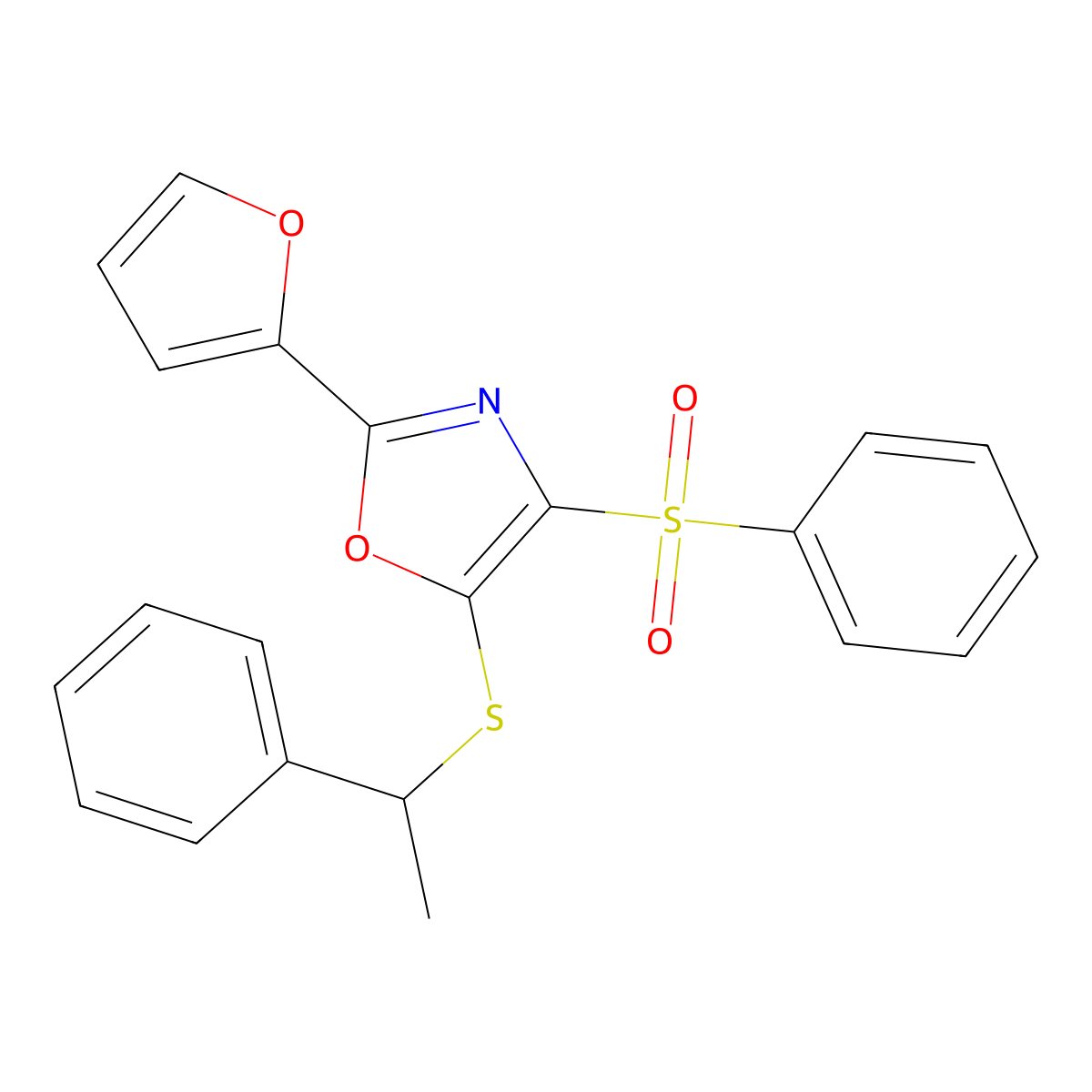 2-(2-Furyl)-5-[(1-phenylethyl)thio]-4-(phenylsulfonyl)-1,3-oxazole molecular structure, CAS 830352-15-3