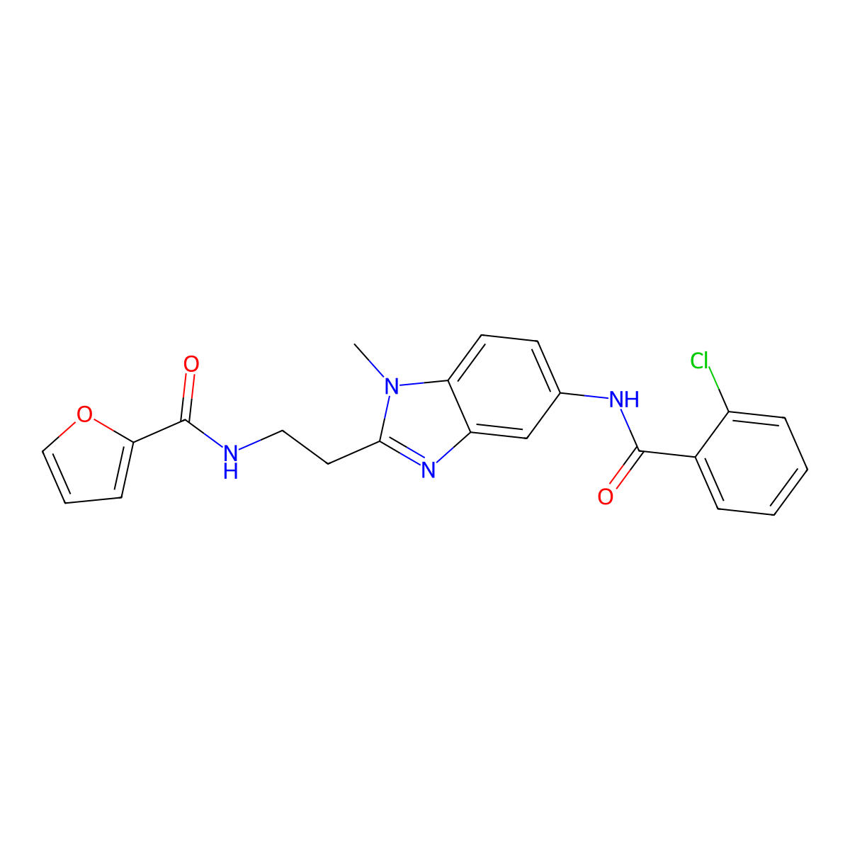 N-[2-[5-[(2-chlorobenzoyl)amino]-1-methylbenzimidazol-2-yl]ethyl]furan-2-carboxamide molecular structure, CAS 830352-29-9