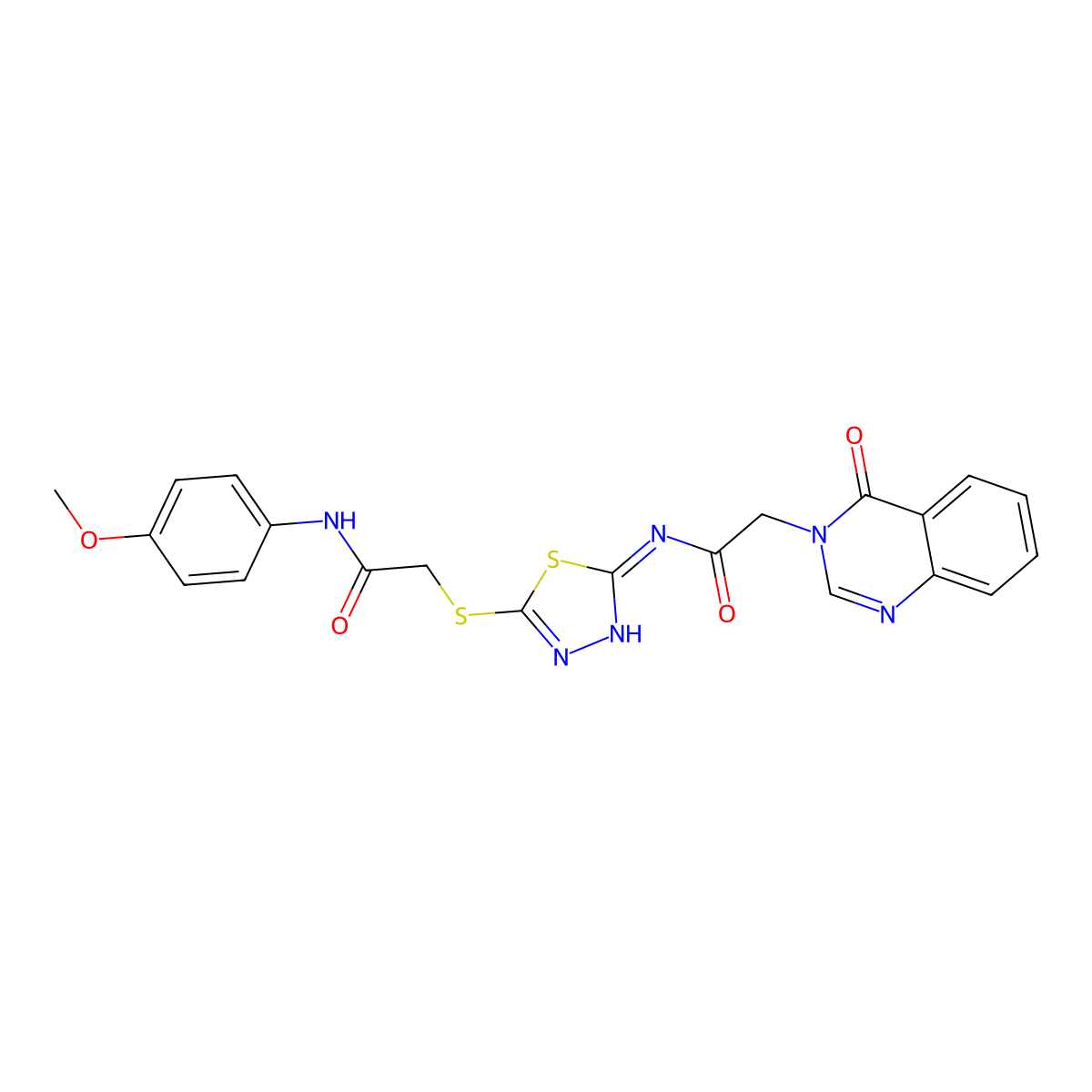 N-[5-[2-(4-methoxyanilino)-2-oxoethyl]sulfanyl-1,3,4-thiadiazol-2-yl]-2-(4-oxoquinazolin-3-yl)acetamide molecular structure, CAS 830352-55-1