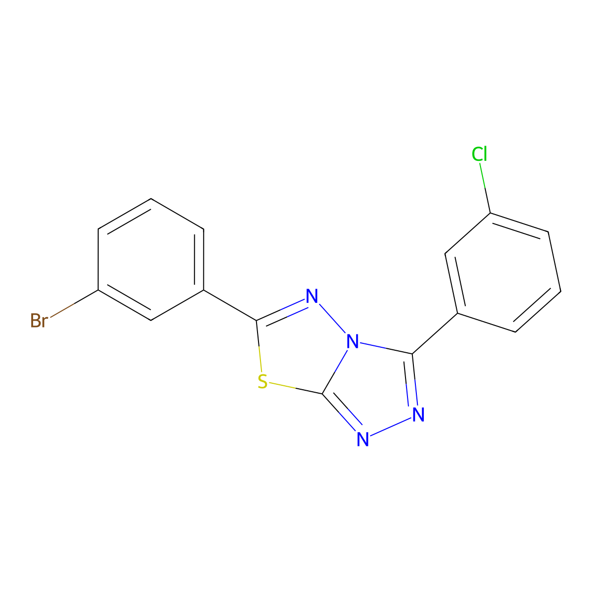 6-(3-Bromophenyl)-3-(3-chlorophenyl)-[1,2,4]triazolo[3,4-b][1,3,4]thiadiazole molecular structure, CAS 830352-79-9