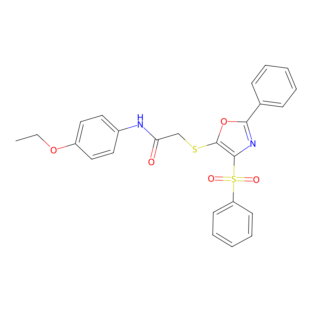 N-(4-ethoxyphenyl)-2-((2-phenyl-4-(phenylsulfonyl)oxazol-5-yl)thio)acetamide molecular structure, CAS 830352-82-4