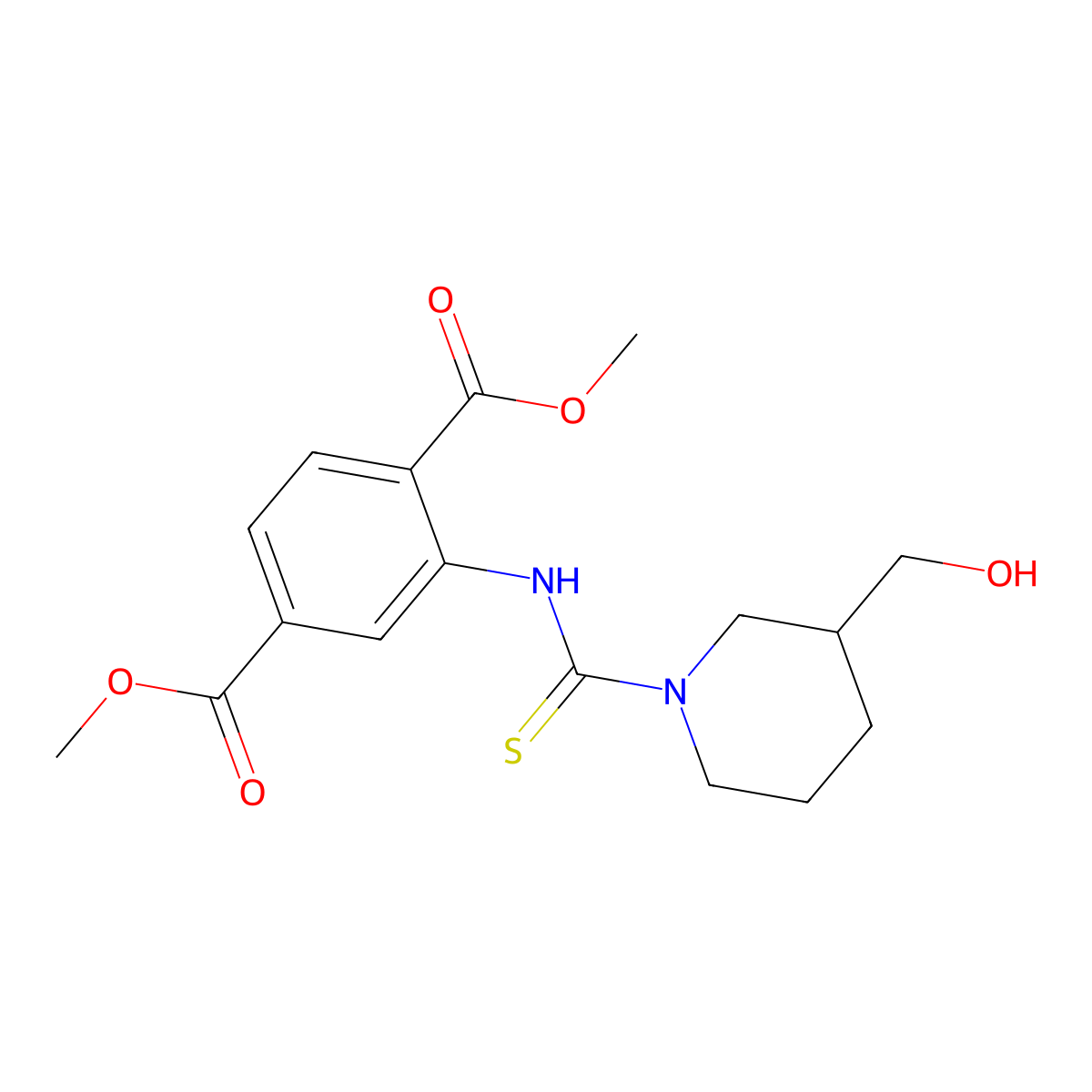 Dimethyl 2-({[3-(hydroxymethyl)-1-piperidinyl]carbonothioyl}amino)terephthalate molecular structure, CAS 830353-69-0