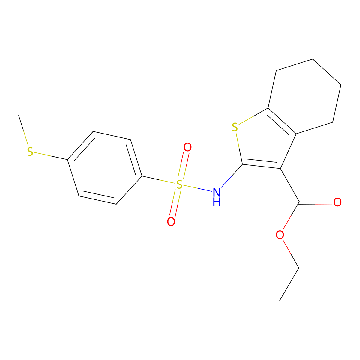 Ethyl 2-({[4-(methylsulfanyl)phenyl]sulfonyl}amino)-4,5,6,7-tetrahydro-1-benzothiophene-3-carboxylate molecular structure, CAS 830353-96-3