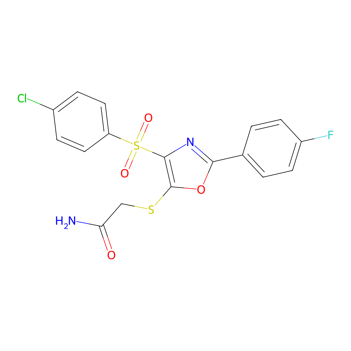 2-((4-((4-Chlorophenyl)sulfonyl)-2-(4-fluorophenyl)oxazol-5-yl)thio)acetamide molecular structure, CAS 830354-43-3