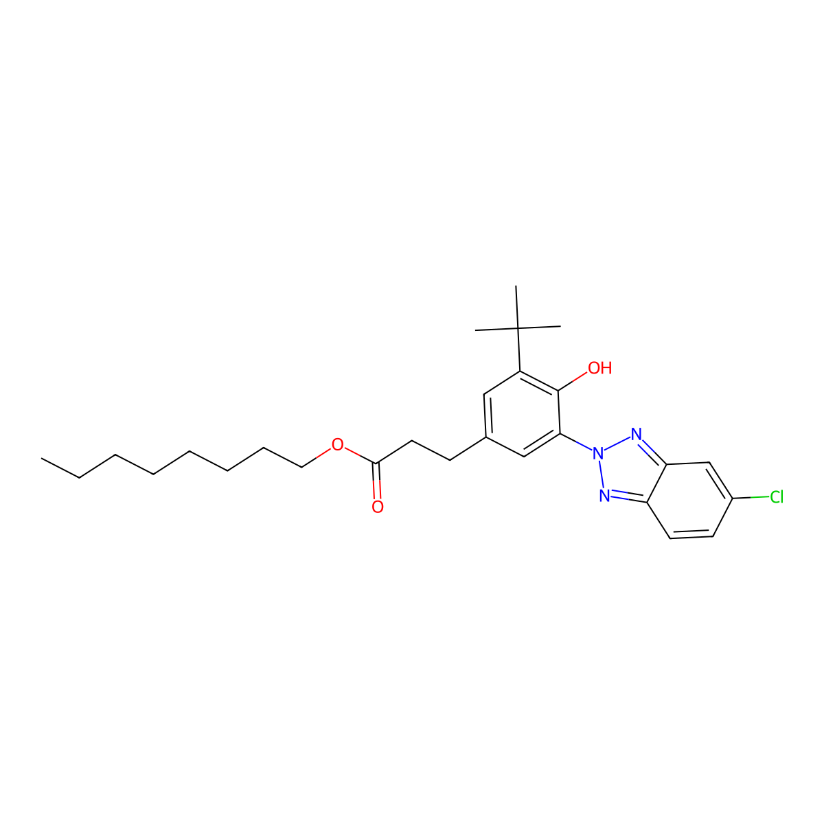 Octyl 5-tert-butyl-3-(5-chloro-2H-benzotriazole-2-yl)-4-hydroxybenzenepropionate molecular structure, CAS 83044-89-7