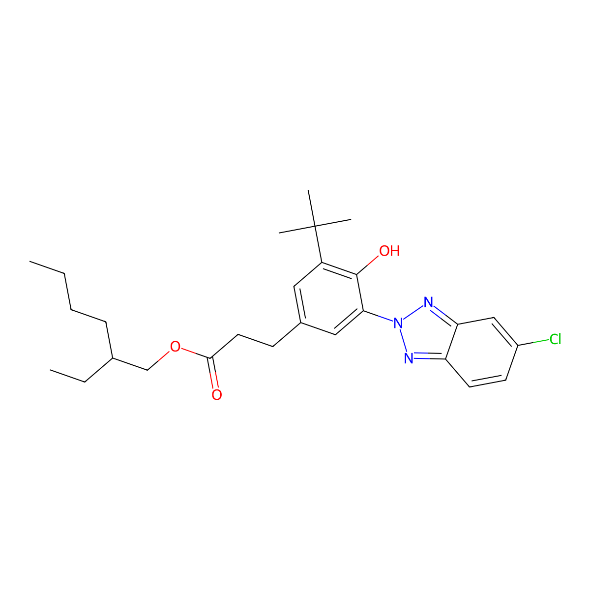 Benzenepropanoic acid, 3-(5-chloro-2H-benzotriazol-2-yl)-5-(1,1-dimethylethyl)-4-hydroxy-, 2-ethylhexyl ester molecular structure, CAS 83044-90-0
