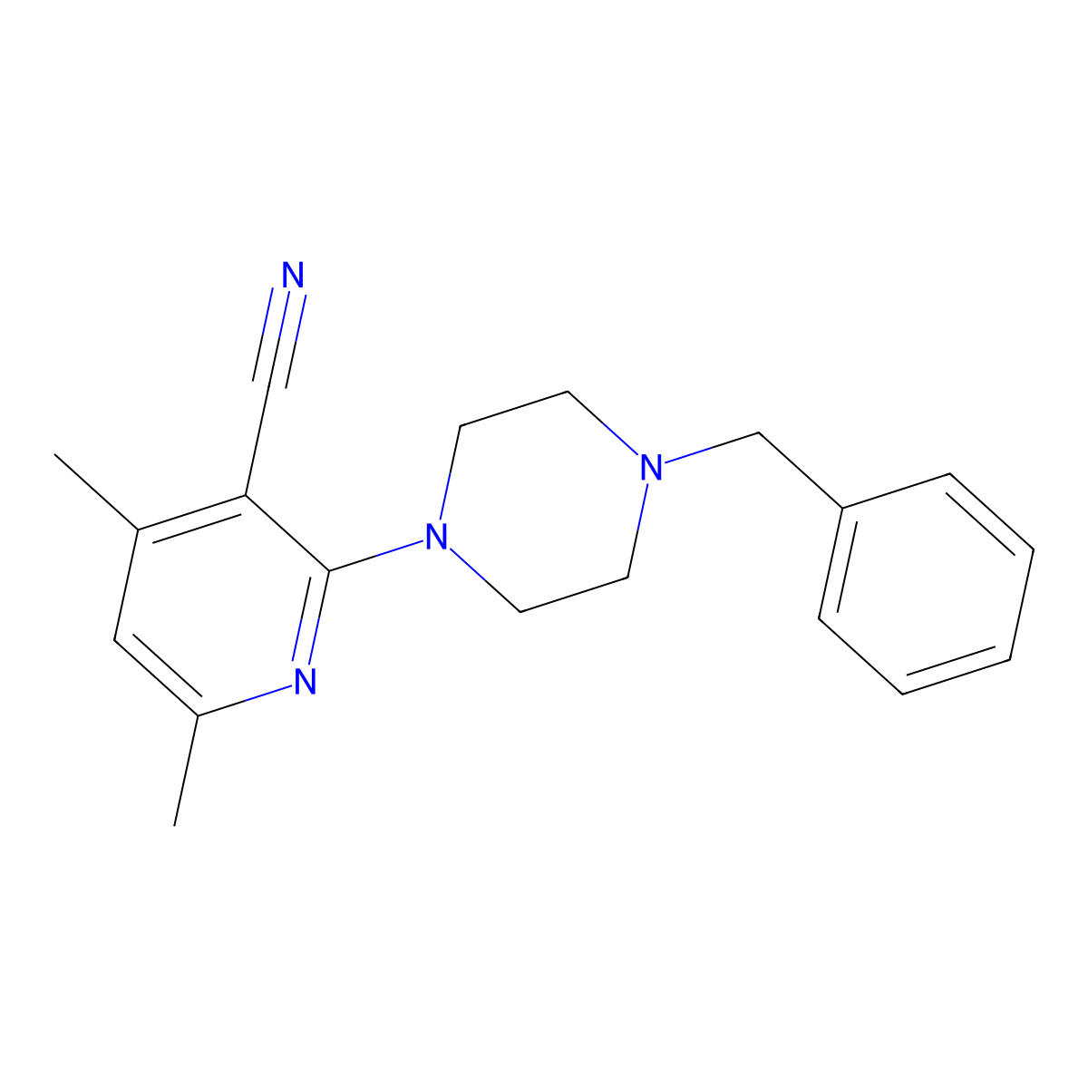 2-(4-Benzylpiperazin-1-yl)-4,6-dimethylpyridine-3-carbonitrile molecular structure, CAS 831177-02-7