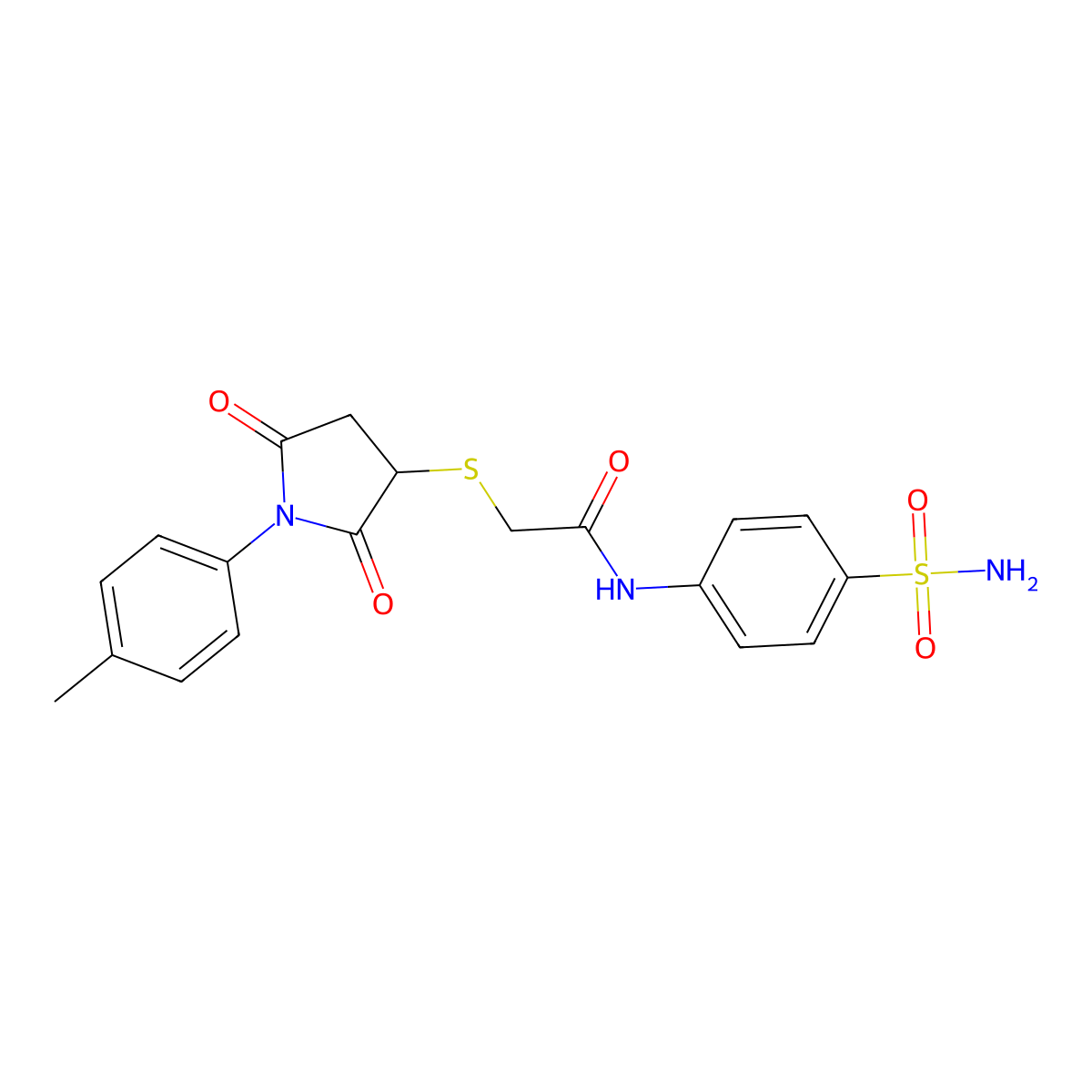 2-[1-(4-methylphenyl)-2,5-dioxopyrrolidin-3-yl]sulfanyl-N-(4-sulfamoylphenyl)acetamide molecular structure, CAS 831177-22-1