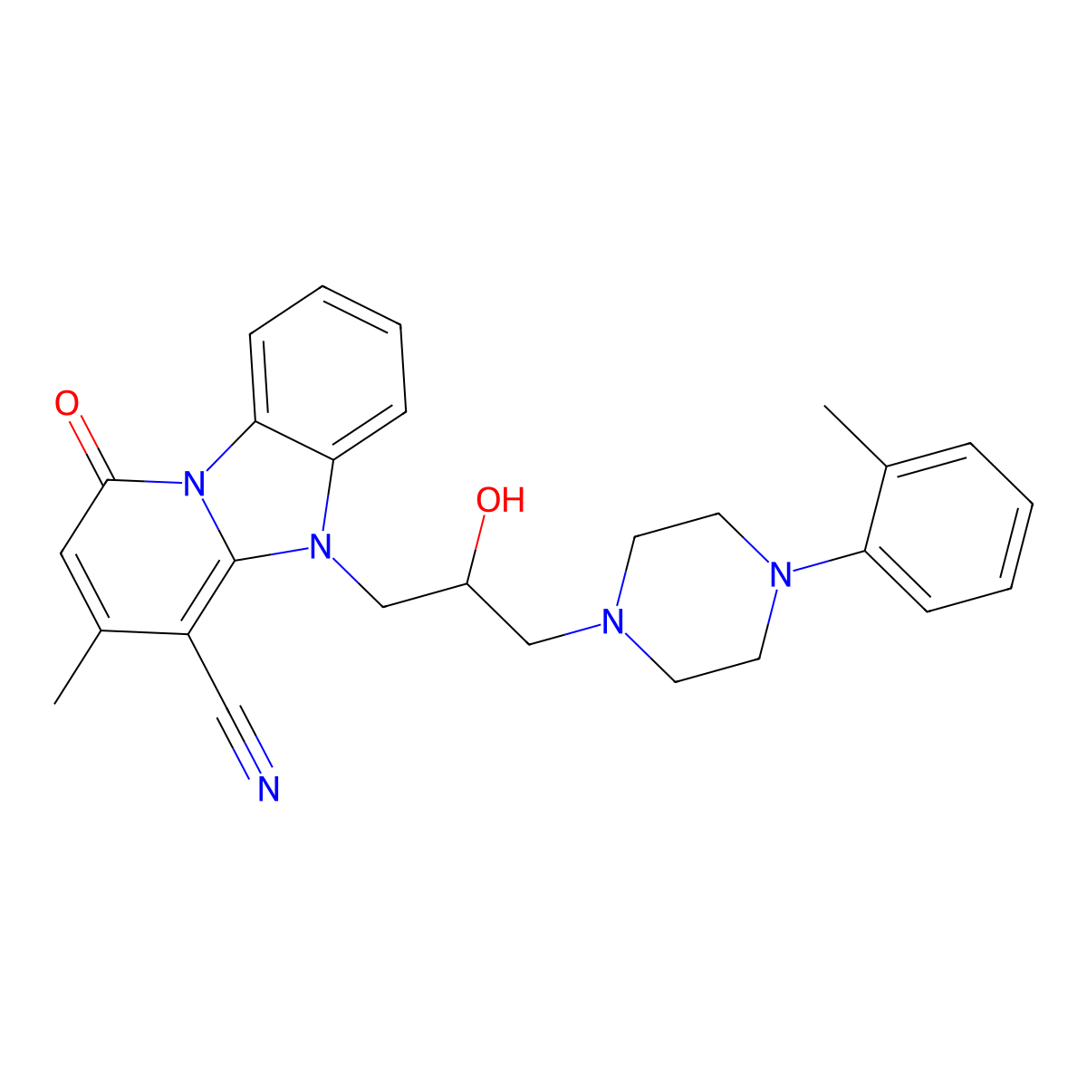 5-{2-Hydroxy-3-[4-(2-methylphenyl)piperazin-1-yl]propyl}-3-methyl-1-oxo-1,5-dihydropyrido[1,2-a]benzimidazole-4-carbonitrile molecular structure, CAS 831177-54-9