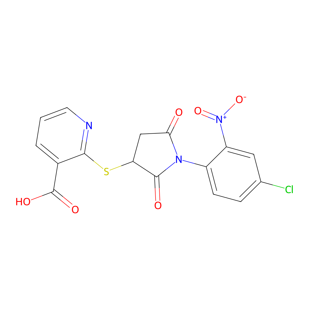 2-{[1-(4-Chloro-2-nitrophenyl)-2,5-dioxopyrrolidin-3-yl]sulfanyl}pyridine-3-carboxylic acid molecular structure, CAS 831177-63-0