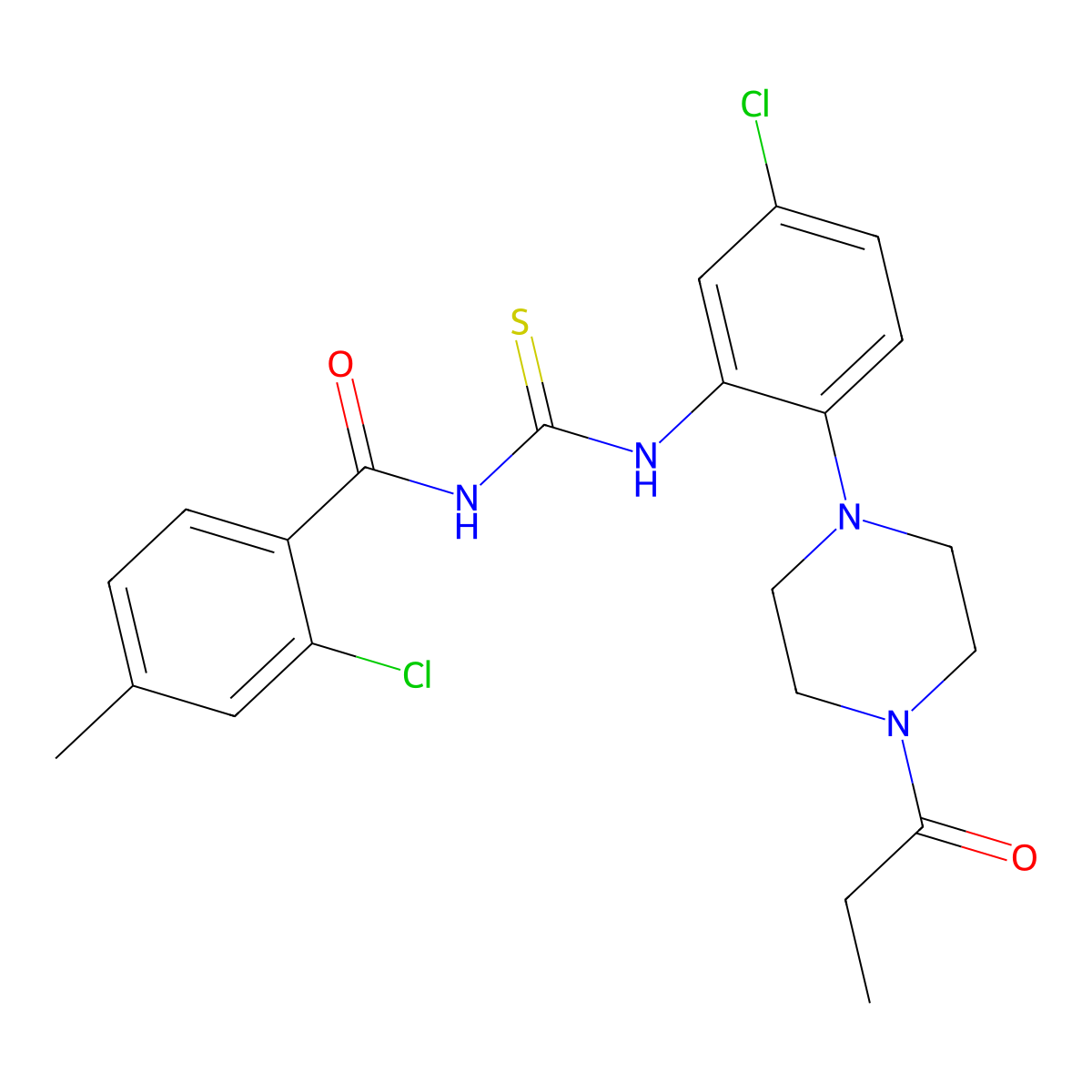 2-chloro-N-[[5-chloro-2-(4-propanoylpiperazin-1-yl)phenyl]carbamothioyl]-4-methylbenzamide molecular structure, CAS 831177-70-9