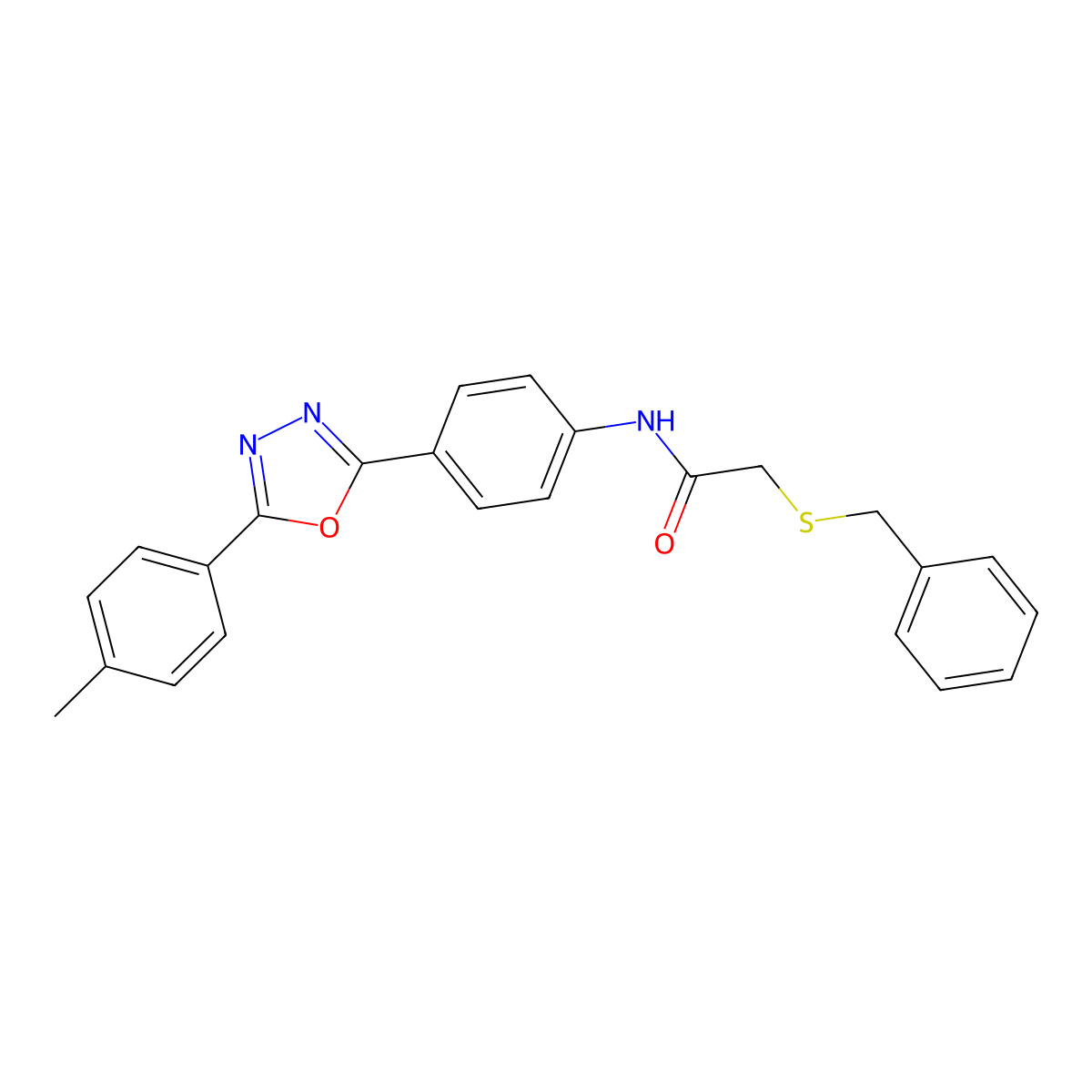 2-benzylsulfanyl-N-[4-[5-(4-methylphenyl)-1,3,4-oxadiazol-2-yl]phenyl]acetamide molecular structure, CAS 831177-96-9