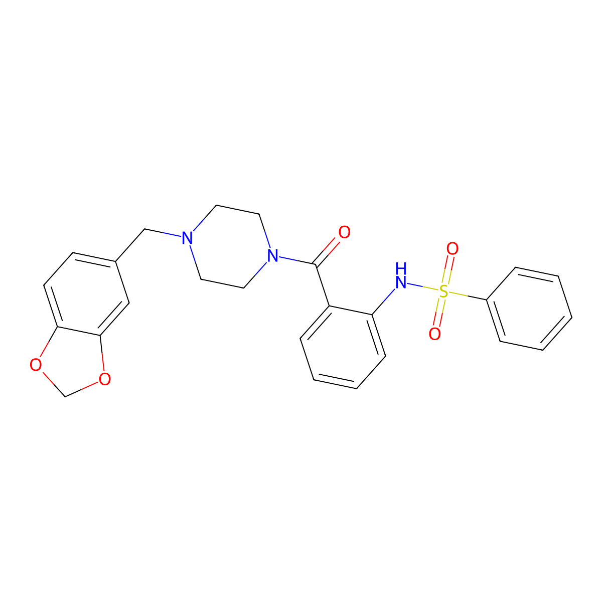 N-[2-[4-(1,3-benzodioxol-5-ylmethyl)piperazine-1-carbonyl]phenyl]benzenesulfonamide molecular structure, CAS 831178-23-5