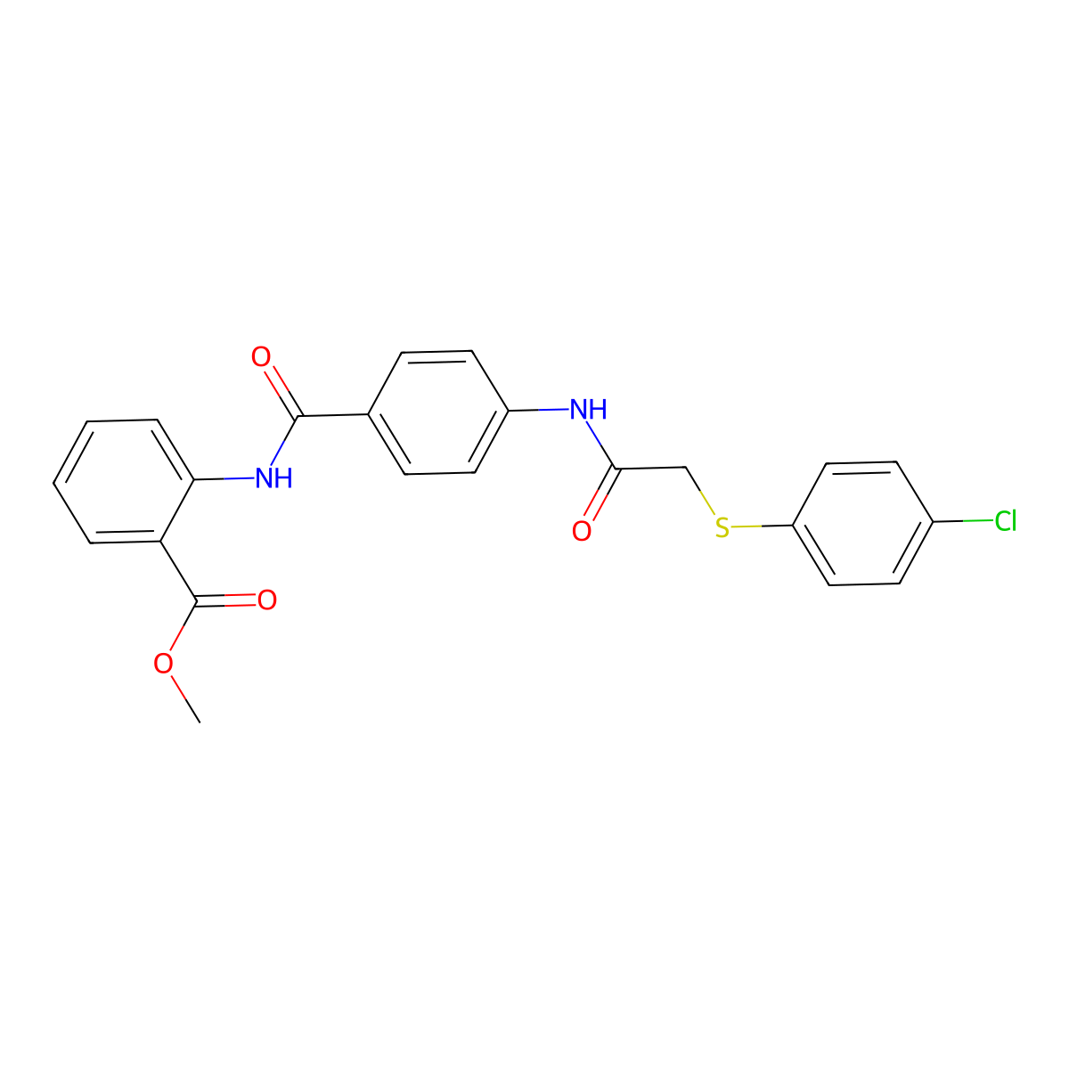 Methyl 2-({[4-({[(4-chlorophenyl)sulfanyl]acetyl}amino)phenyl]carbonyl}amino)benzoate molecular structure, CAS 831178-31-5