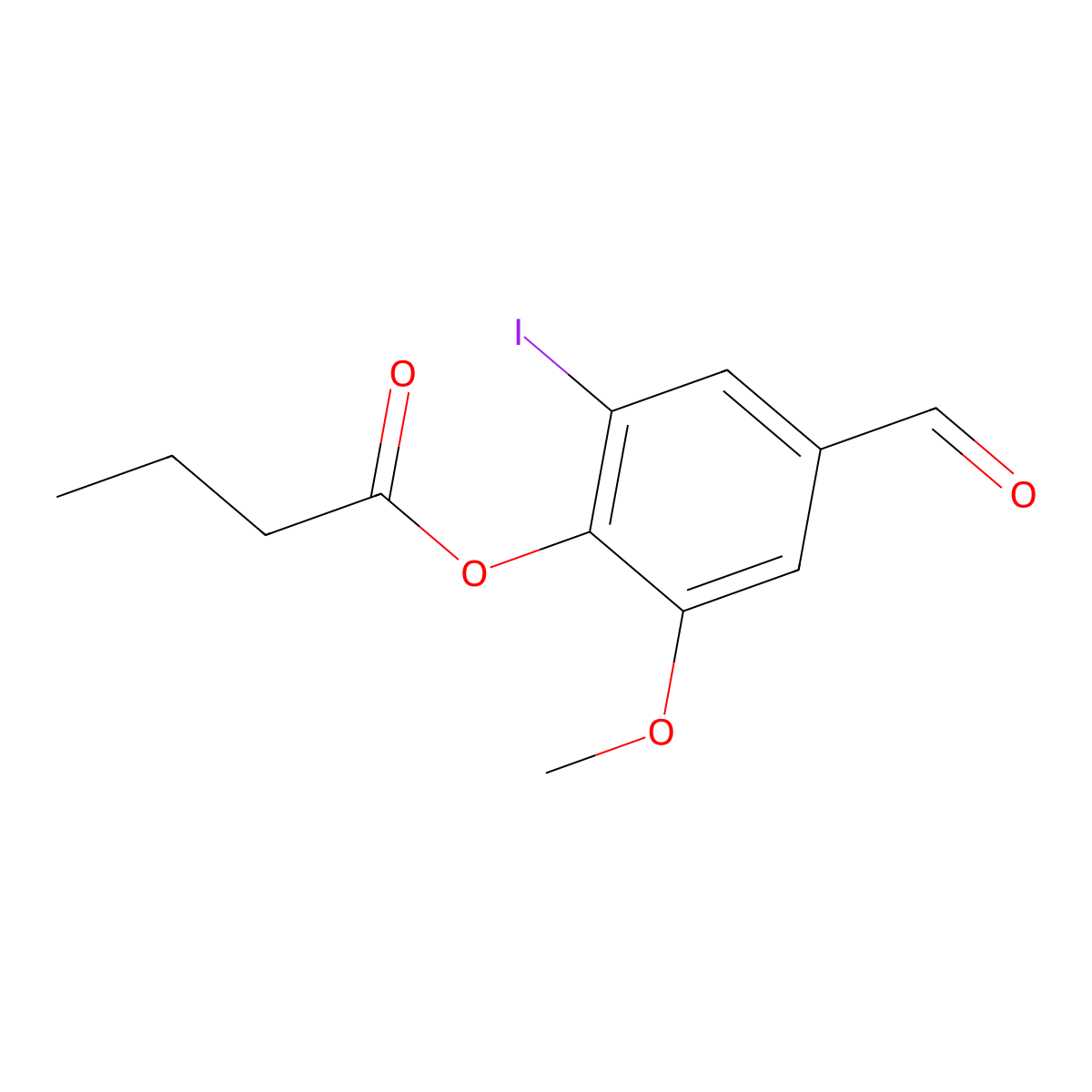 4-Formyl-2-iodo-6-methoxyphenyl butyrate molecular structure, CAS 831178-80-4