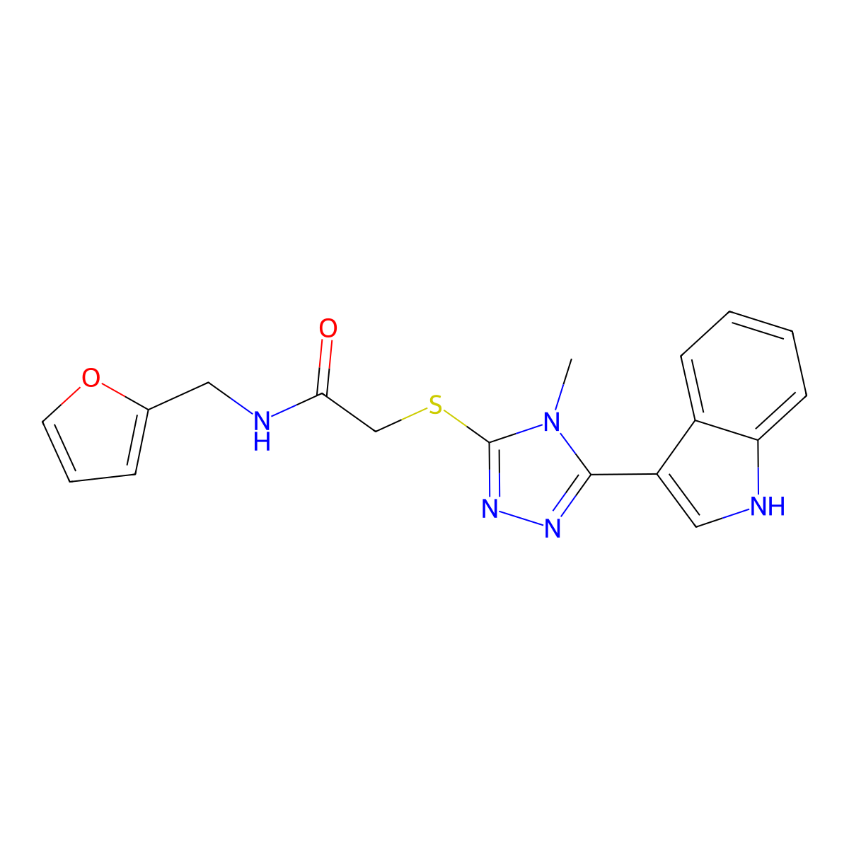 2-((5-(1H-indol-3-yl)-4-methyl-4H-1,2,4-triazol-3-yl)thio)-N-(furan-2-ylmethyl)acetamide molecular structure, CAS 831179-12-5