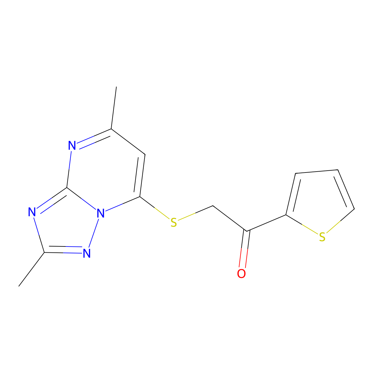 2-[(2,5-Dimethyl-[1,2,4]triazolo[1,5-a]pyrimidin-7-yl)sulfanyl]-1-thiophen-2-ylethanone molecular structure, CAS 831179-16-9