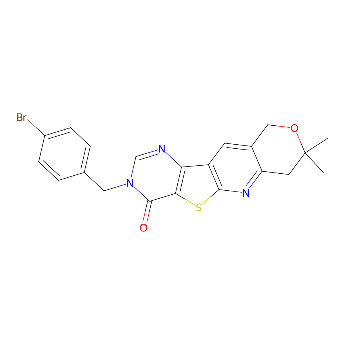 3-(4-bromobenzyl)-8,8-dimethyl-7,10-dihydro-8H-pyrano[3'',4'':5',6']pyrido[3',2':4,5]thieno[3,2-d]pyrimidin-4(3H)-one molecular structure, CAS 831179-46-5