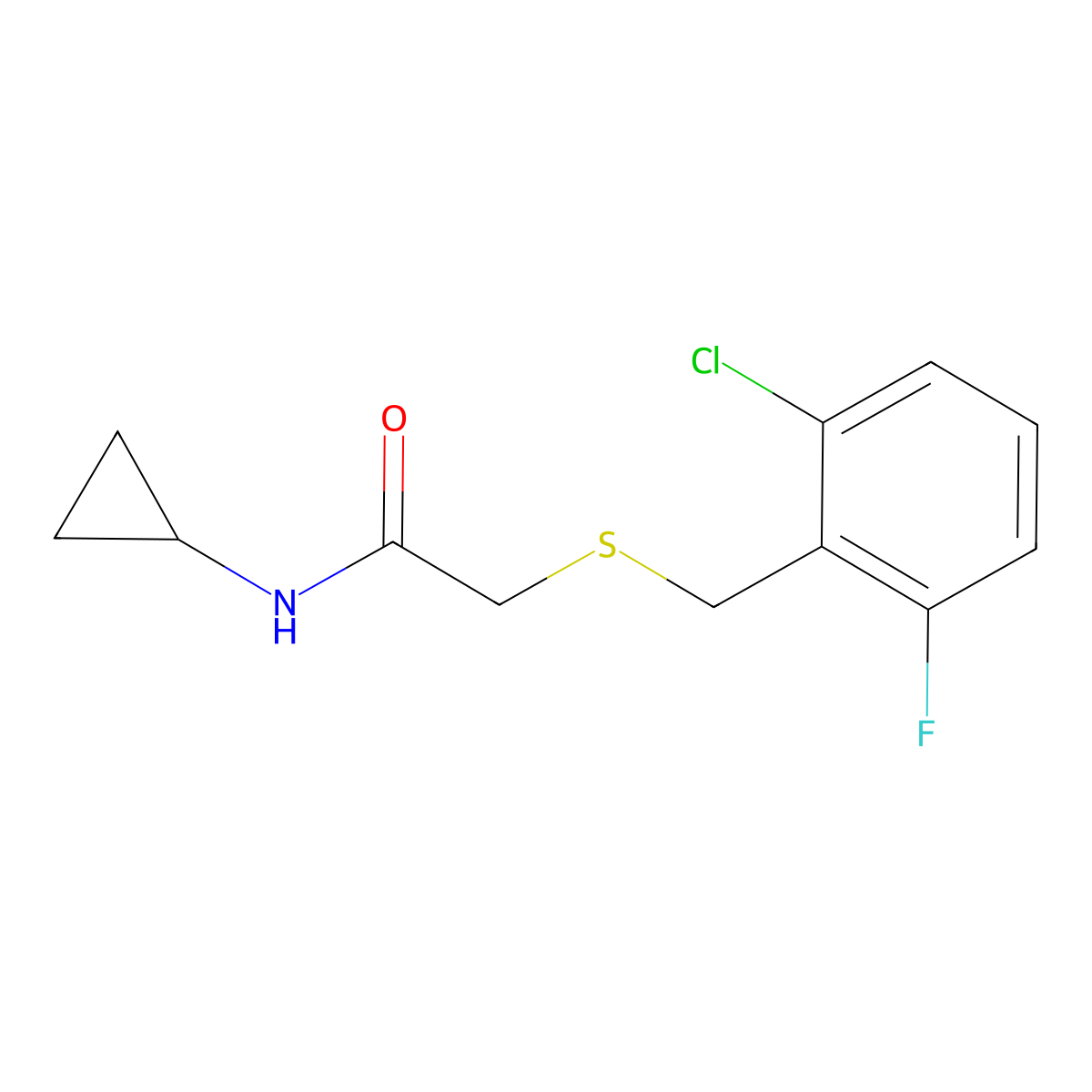 2-[(2-chloro-6-fluorobenzyl)sulfanyl]-N-cyclopropylacetamide molecular structure, CAS 831179-49-8