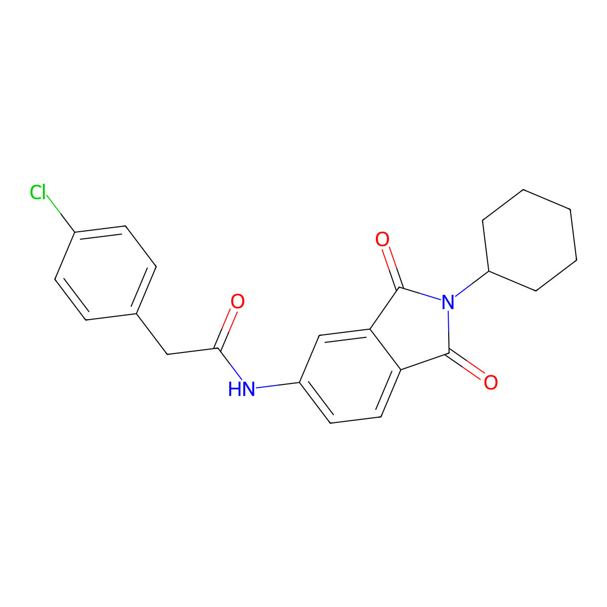 2-(4-chlorophenyl)-N-(2-cyclohexyl-1,3-dioxoisoindol-5-yl)acetamide molecular structure, CAS 831183-60-9