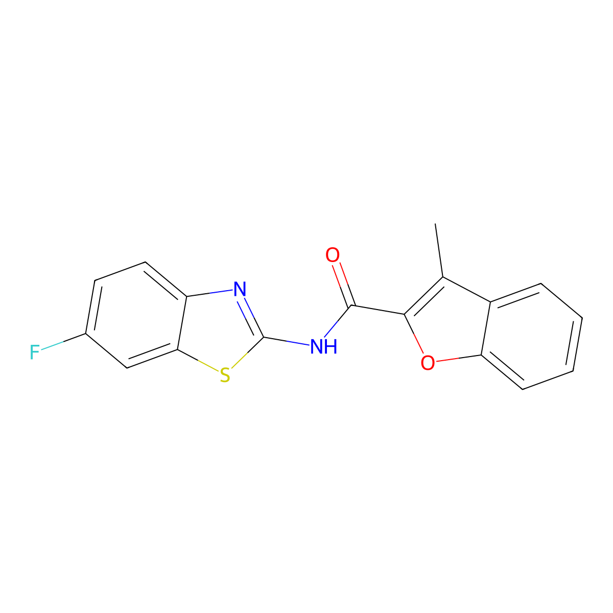 N-(6-fluoro-1,3-benzothiazol-2-yl)-3-methyl-1-benzofuran-2-carboxamide molecular structure, CAS 831183-75-6