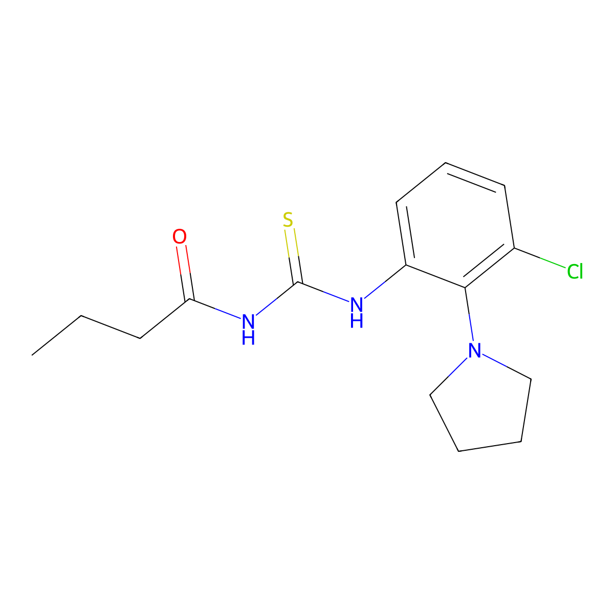 N-[[3-chloro-2-(1-pyrrolidinyl)anilino]-sulfanylidenemethyl]butanamide molecular structure, CAS 831183-77-8