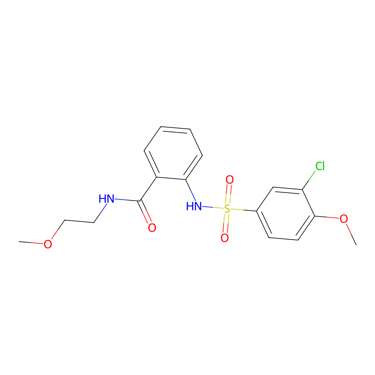 2-[(3-chloro-4-methoxyphenyl)sulfonylamino]-N-(2-methoxyethyl)benzamide molecular structure, CAS 831183-82-5
